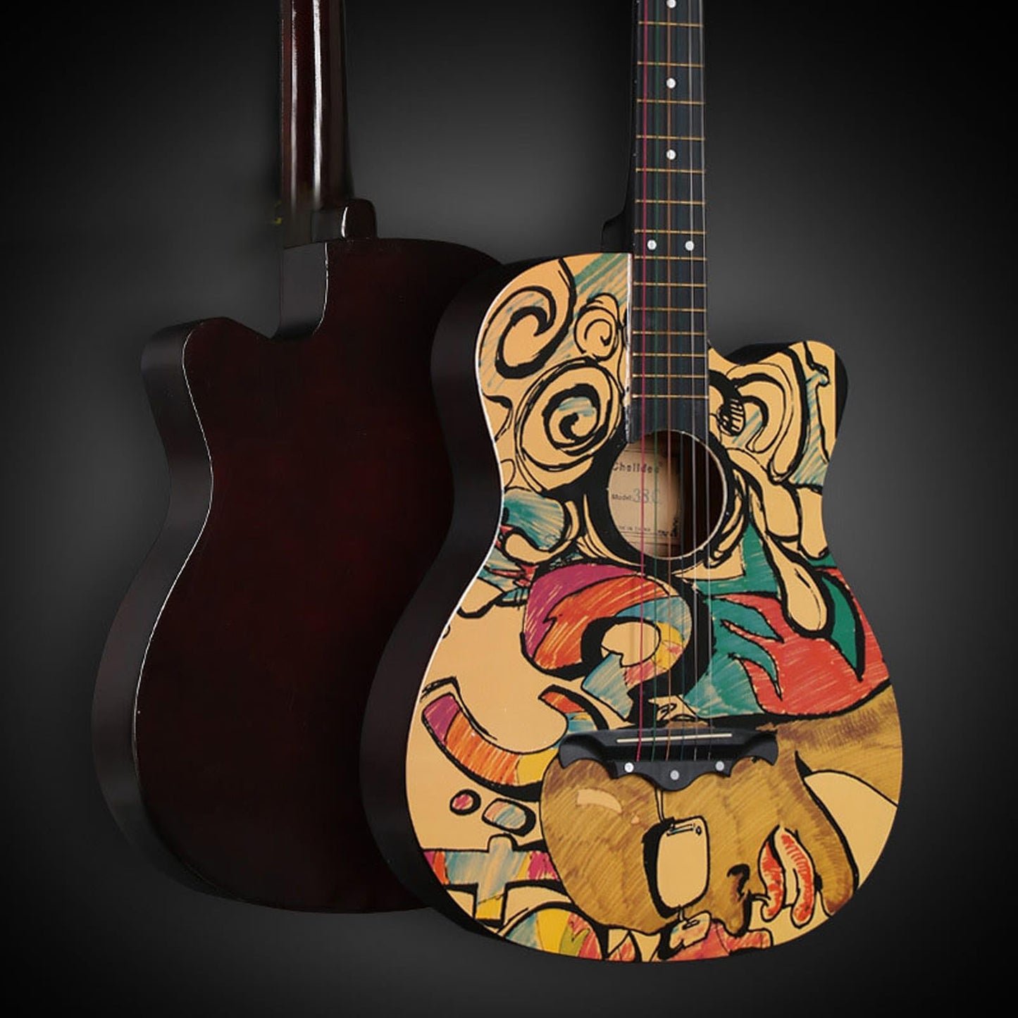 Guitarra AcúStica, Guitarra Acustica Clasica, Guitarra AcúStica para Principiantes, Guitarra Acústica de Diapasón de Alta Densidad con Patrón de Grafiti de 38 Pulgadas, para Principiantes, Adultos