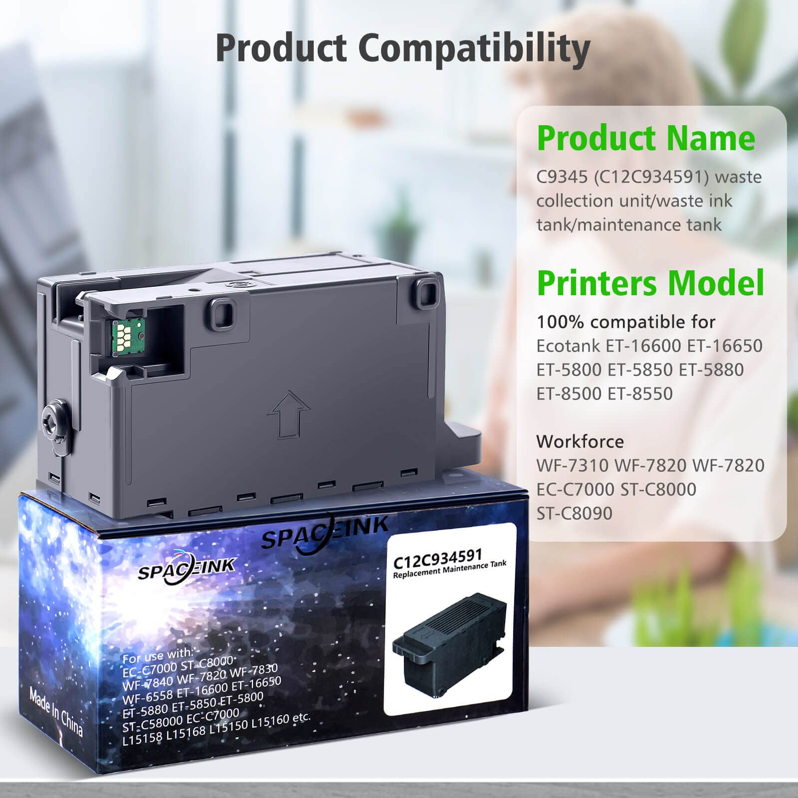 Depósito de Mantenimiento de Tinta Spaceink Negro para Impresora ET-8550 ET-16600 ET-5850 ET-5800 ET-16650