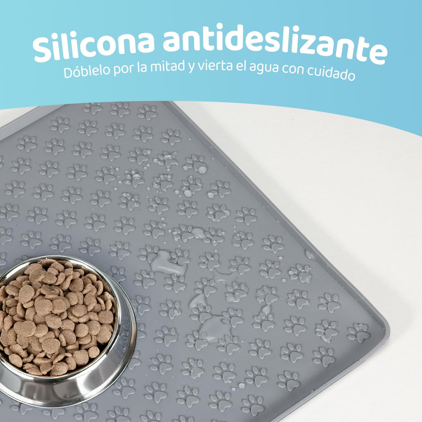 Tapete de Silicona Antideslizante para Comida de Gatos y Perros 47 x 30 cm Gris Impermeable y Fácil de Limpiar