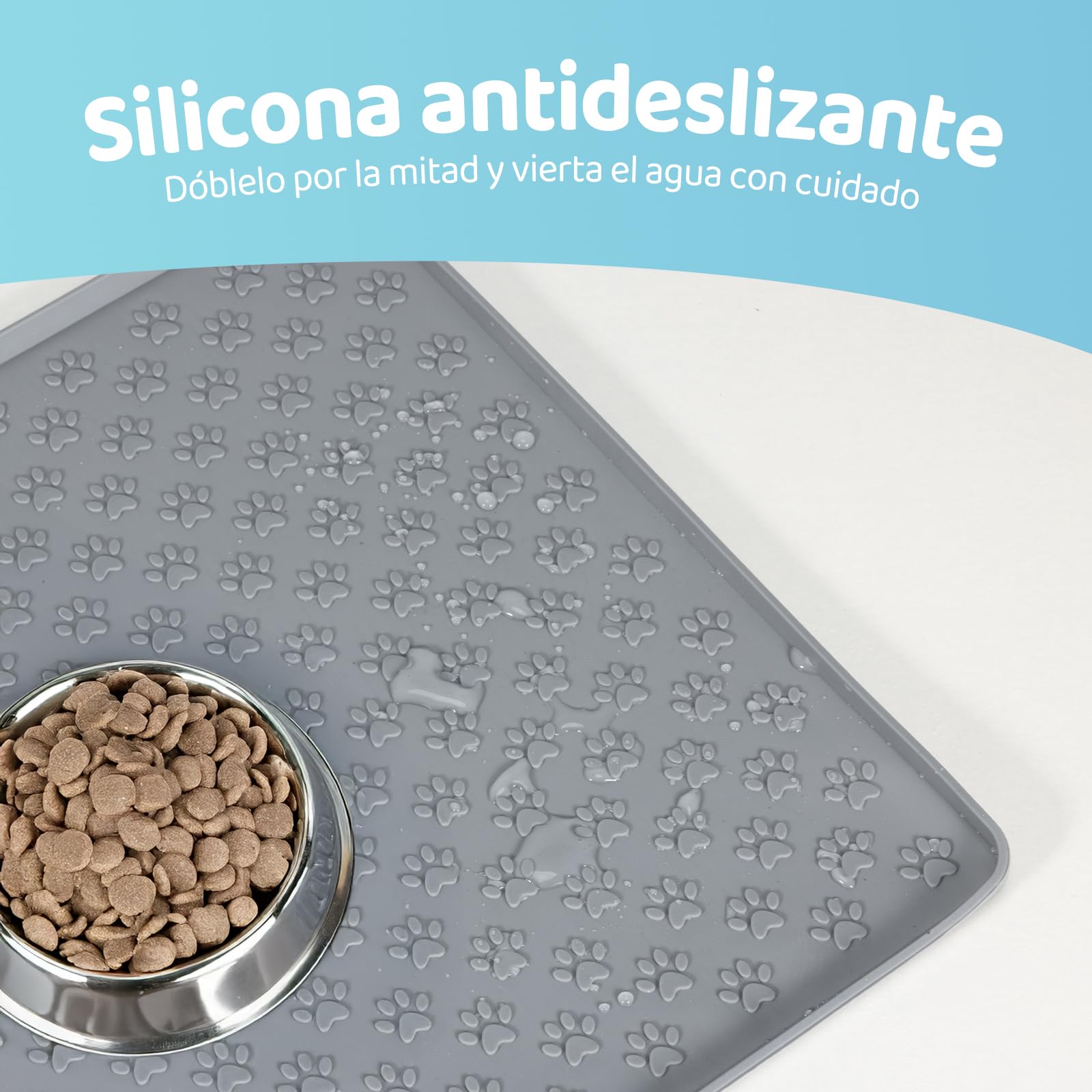 Tapete de Silicona Antideslizante para Comida de Gatos y Perros 47 x 30 cm Gris Impermeable y Fácil de Limpiar