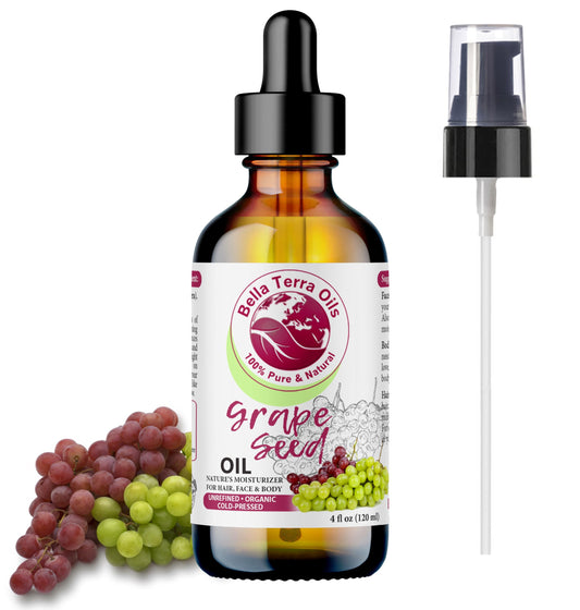 NEW Grape Seed Oil. 4oz. Cold-pressed. Unrefined. Organic. 100% Pure. Rich in vitamins. Hexane-free. Rejuvenates Skin. Softens Hair. Natural Moisturizer. For Hair, Skin, Nails, Beard, Stretch Marks.