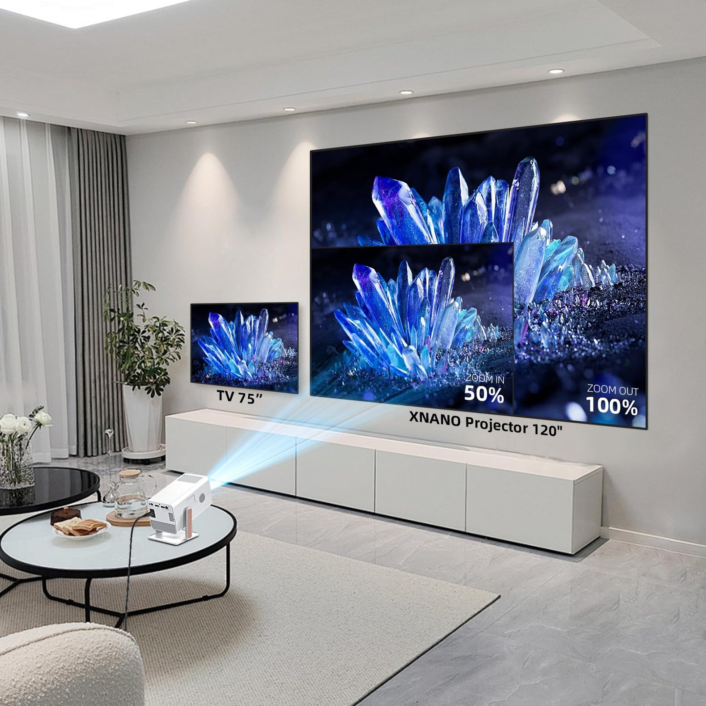 Proyector de Video XNANO Giratorio 270° Bluetooth 5.2 WiFi 6 HD 1080P con Control de Voz
