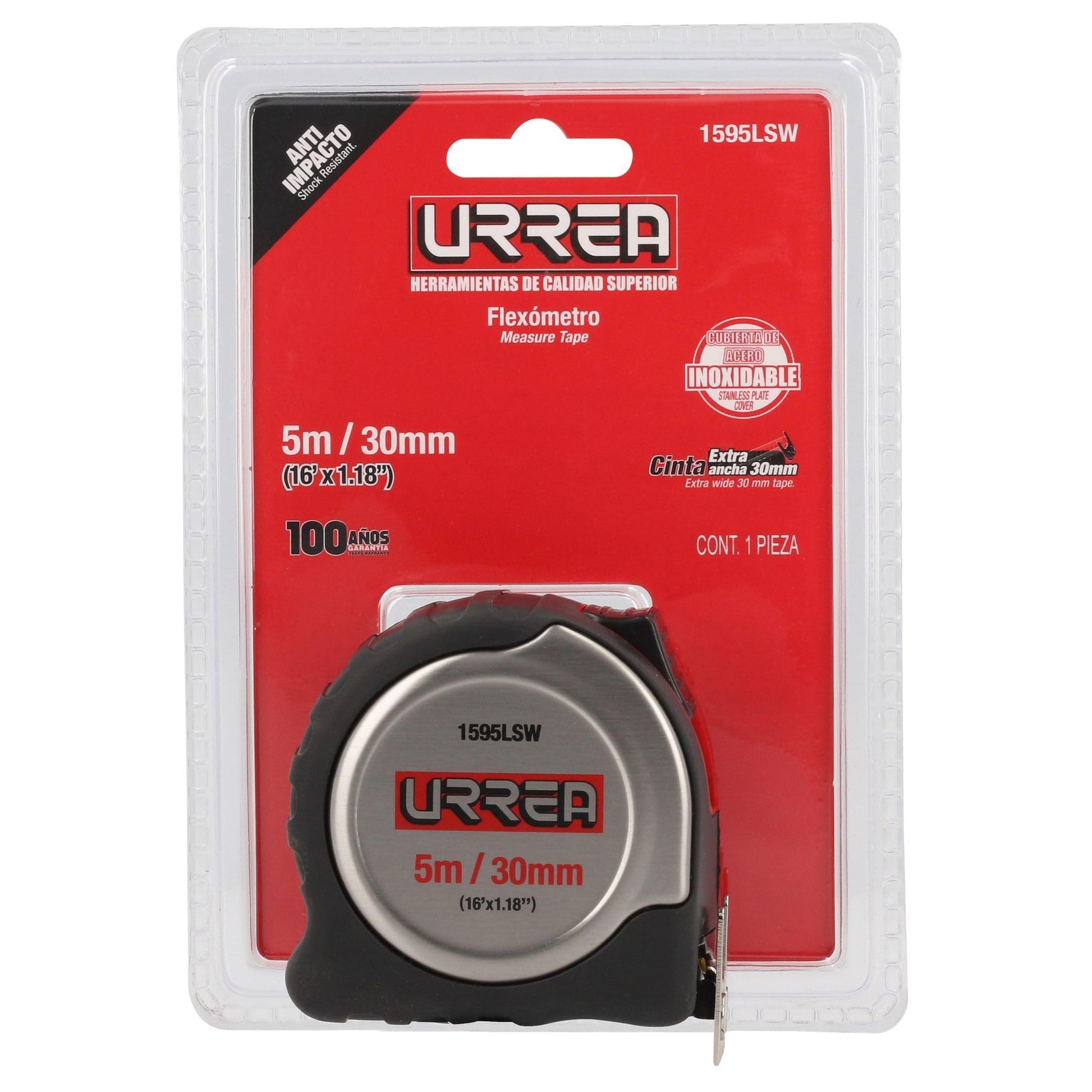 Flexómetro de Acero Inoxidable Urrea 5 m X 30 mm