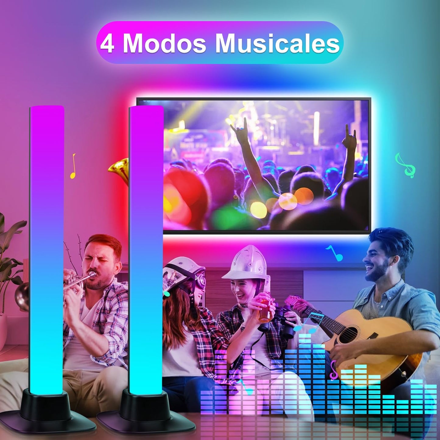 CANMEIJIA Luces Led Para TV Modo RGB, Luz Led Para Cuarto 2 Piezas, 4 Modos De Música + 10 De Escena, 16 Millones De Colores, Cronometrado, Utilizado En Sala De Juegos, Computadora De Escritorio