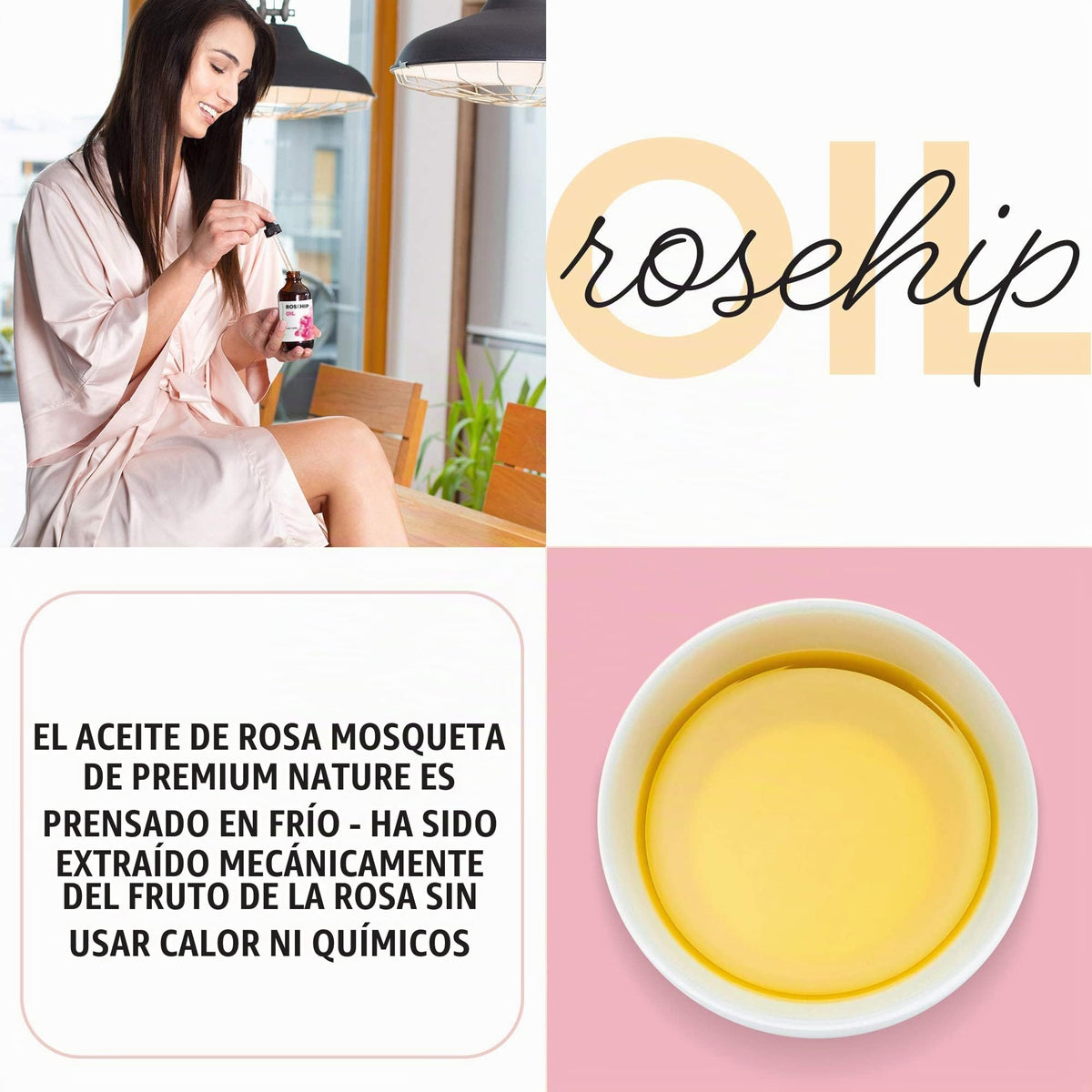 Aceite de rosa mosqueta Premium Nature Aceite de rosa mosqueta – Aceite de rosa mosqueta para la cara, aceite de semilla de rosa mosqueta puro prensado en frío sin refinar aceite de rosa mosqueta para el cabello y las uñas de la cara, aceite esencial de r