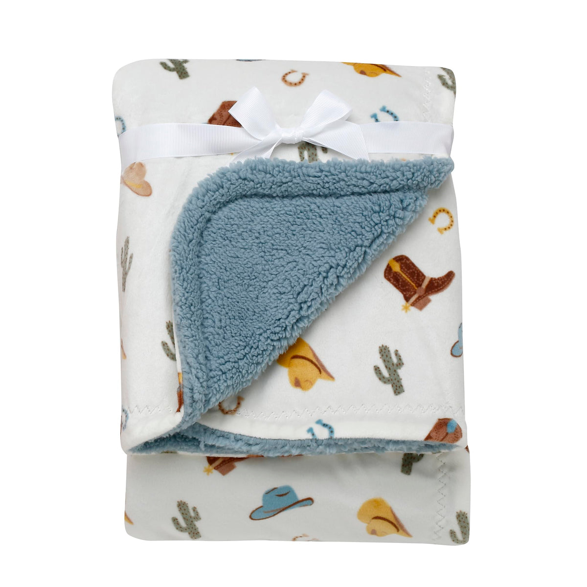 Manta sedosa de 2 capas para bebé, reversible, estampado de rancho occidental (gris y crema, 30 pulgadas x 40 pulgadas)