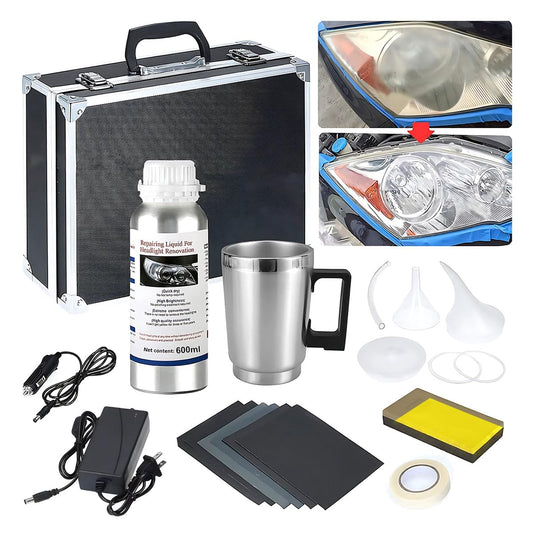 Kit de Restauración de Faros Delanteros de Coche, 14 Pzs Herramientas de Reparación de Pulido de Automóvil, Renovación de Arañazos de Lente con Vapor para Eliminar Amarilleo Rasguño Oxidación Neblina