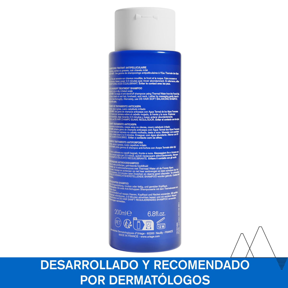 Uriage DS Shampoo Caspa moderada con Piroctona Olamina 200ml - Elimina la Caspa Seca y Grasa, Reduce la Sensación de incomodidad. Deja el Cabello Brillante y de aspecto saludable - Champú Espuma Cremosa, Aroma Fresco y Floral - Sin Jabón