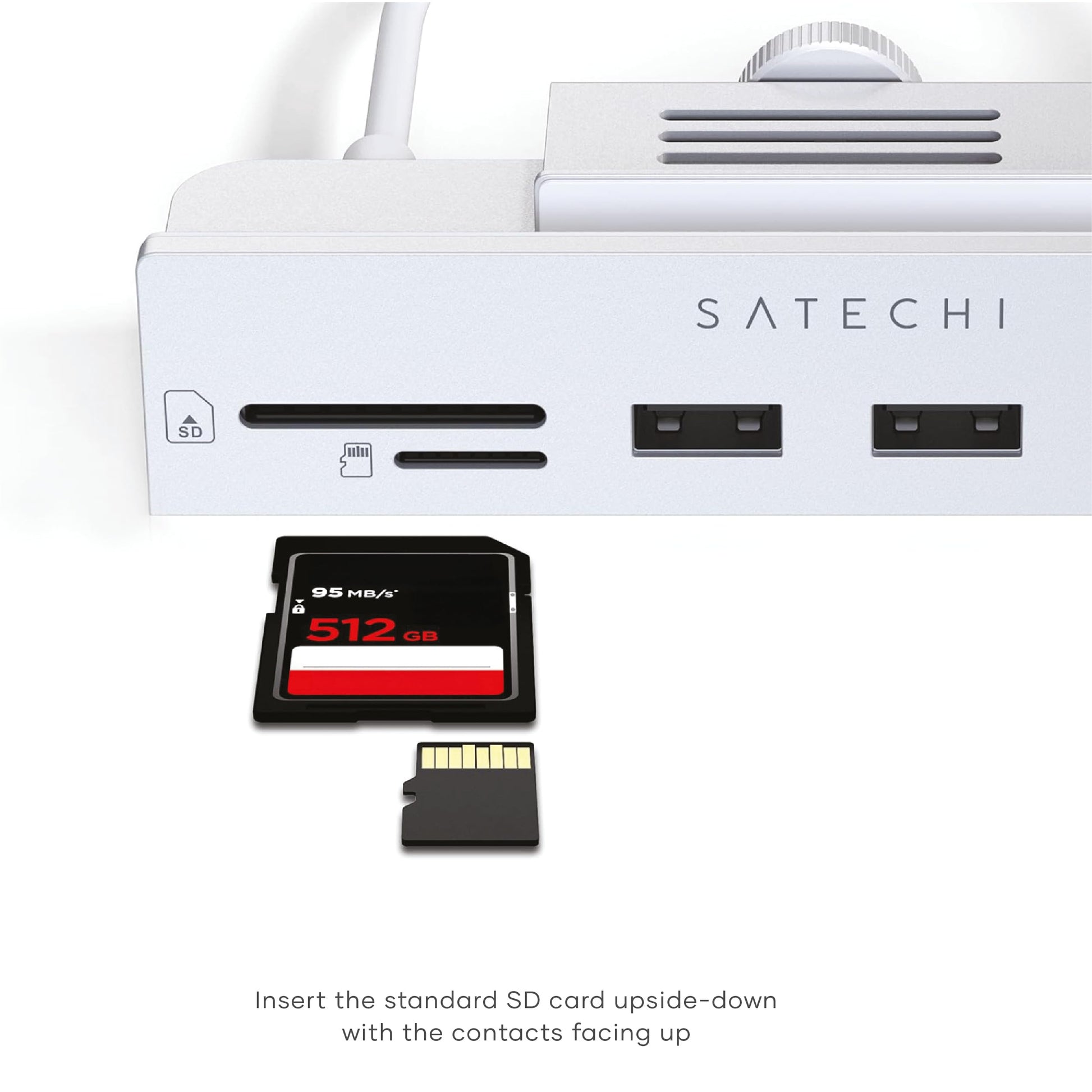Hub USB C SATECHI Plata con Pinza y Lector de Tarjetas para Apple Studio Display y iMac M1 2021
