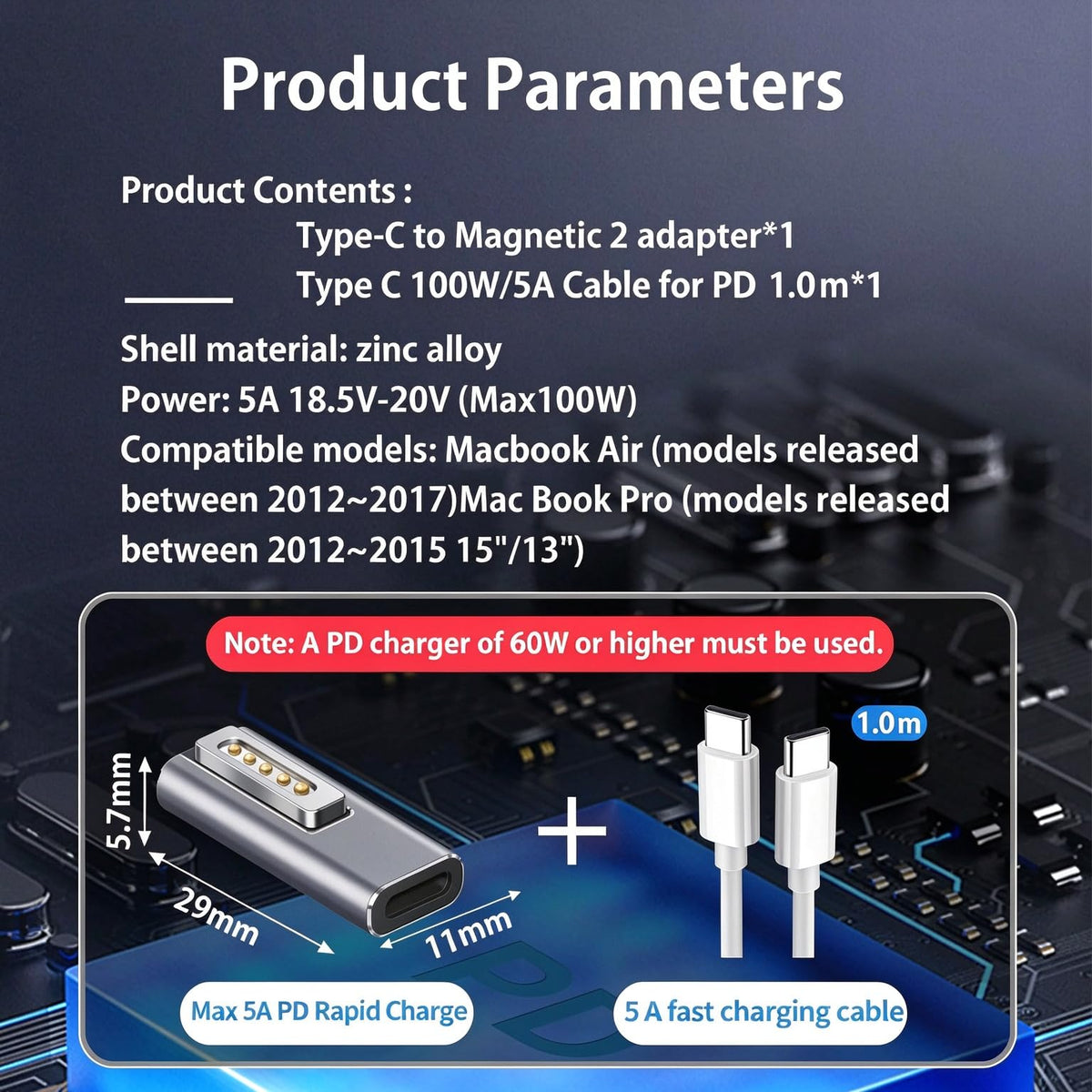 Adaptador Magnético USB C kocomio 2 Macho a Hembra Carga Rápida para MacBook Pro Air 100W