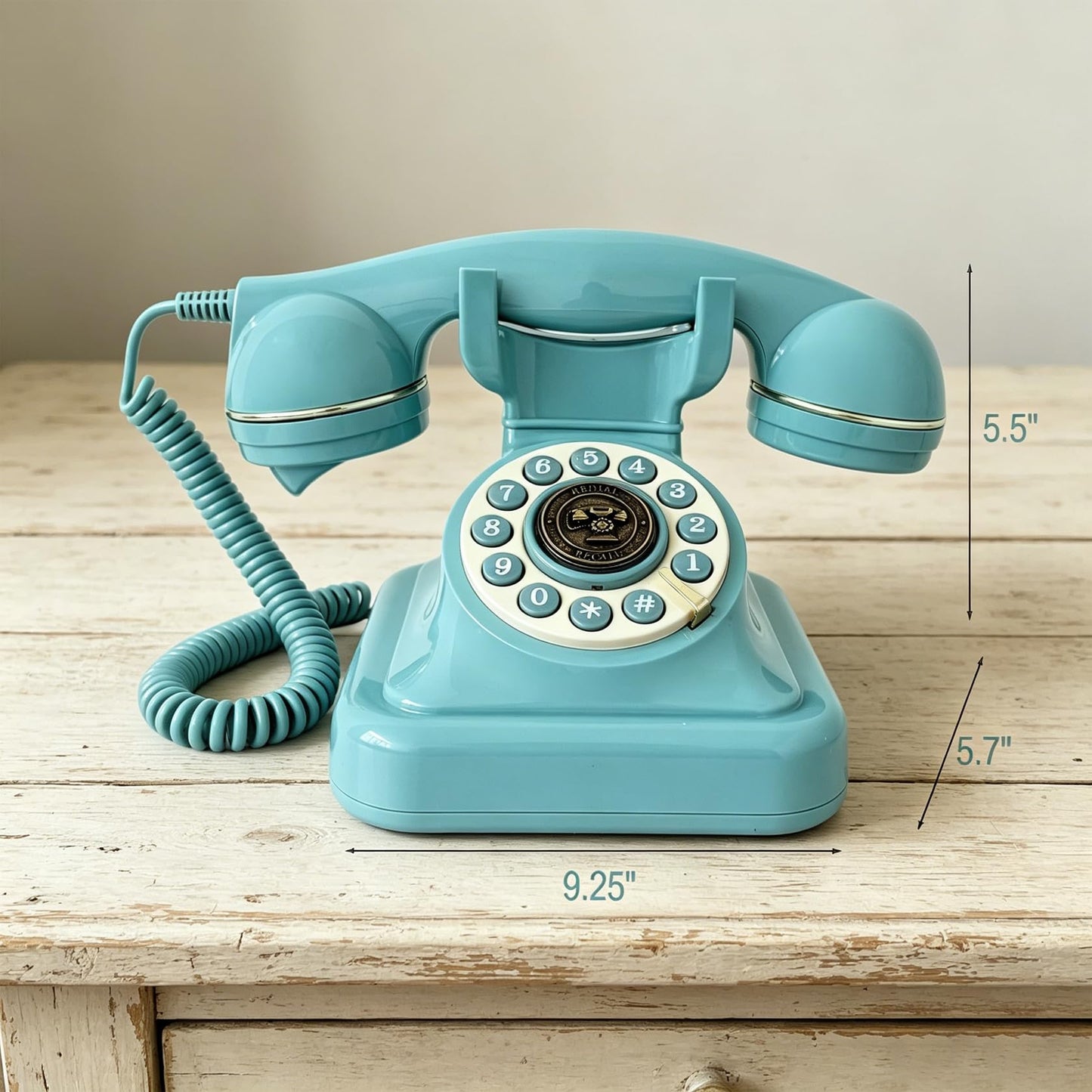 Teléfonos de teléfono fijo retro azul, teléfono clásico con cable con timbre fuerte y remarcación, teléfono de computadora clásico para el hogar, oficina, hotel, escuela, teléfono antiguo decorativo