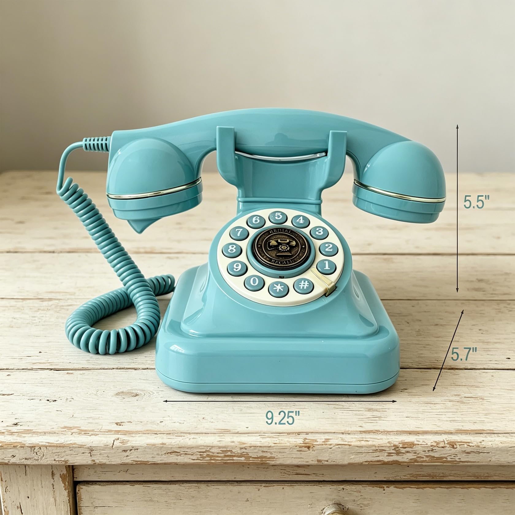 Teléfonos de teléfono fijo retro azul, teléfono clásico con cable con timbre fuerte y remarcación, teléfono de computadora clásico para el hogar, oficina, hotel, escuela, teléfono antiguo decorativo