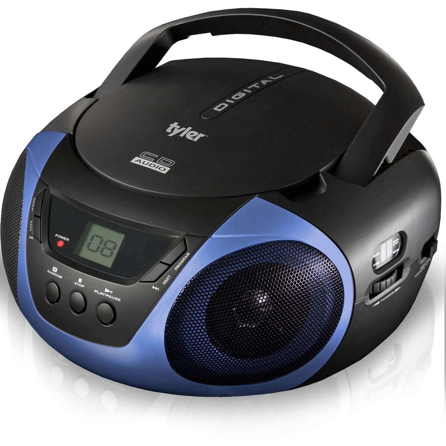 Reproductor de CD Portátil Tyler Azul con Radio AM/FM y Entrada Auxiliar