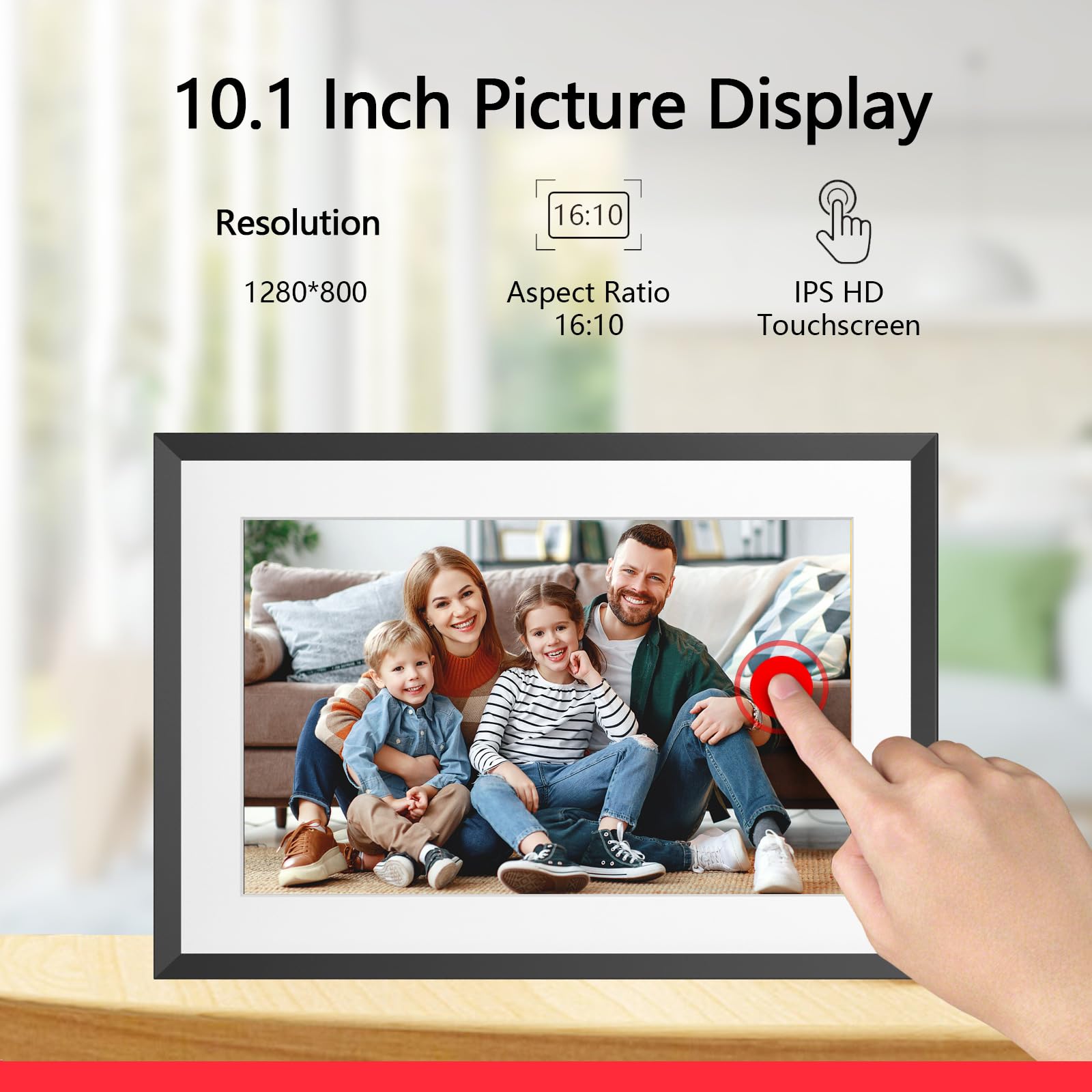Marco de fotos digital WiFi de 32 GB de 25.65 cm con visualización táctil IPS HD de 1280 x 800, envía fotos o videos a través de la aplicación o correo electrónico, compatible con unidad