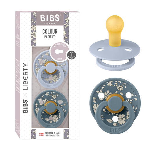 BIBS Liberty diseño Exclusivo 2 chupetes. Libre de BPA, Tetina redonda. Látex natural, Talla 1 (0-6 meses) Dusty Blue Mix