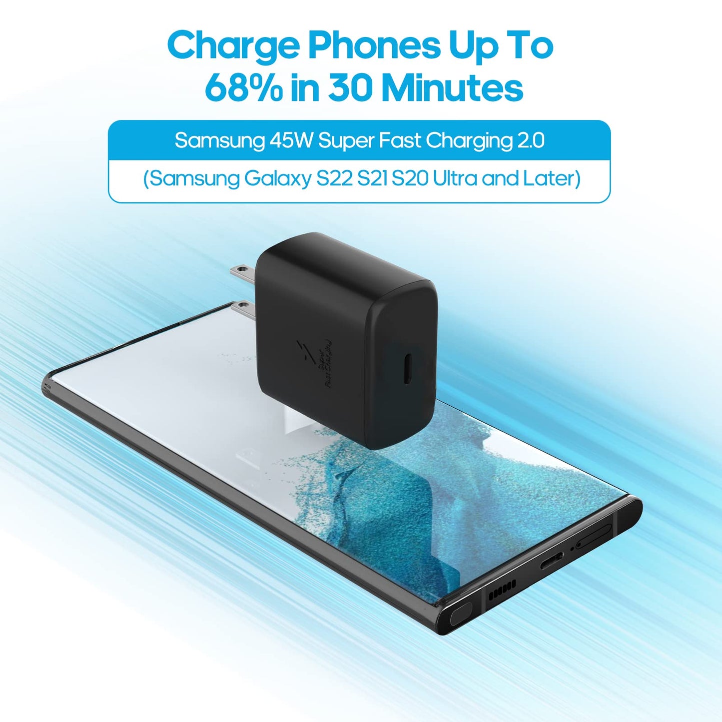 Cargador USB C Rápido Samsung Blanco 45 W Compatible con Galaxy y Note