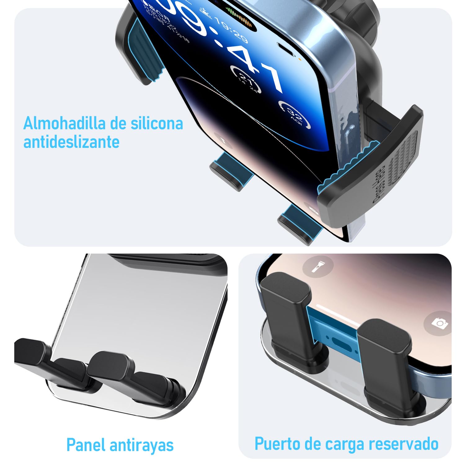 Soporte para Celular Miortior Negro con Rotación de 360° para Automóvil