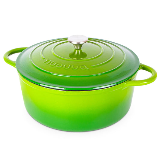 Nuovva - Horno Holandés de Hierro Fundido con Tapa - Cacerola Esmaltada Antiadherente - Verde, 7.3 Cuartos de Galón, 30 cm