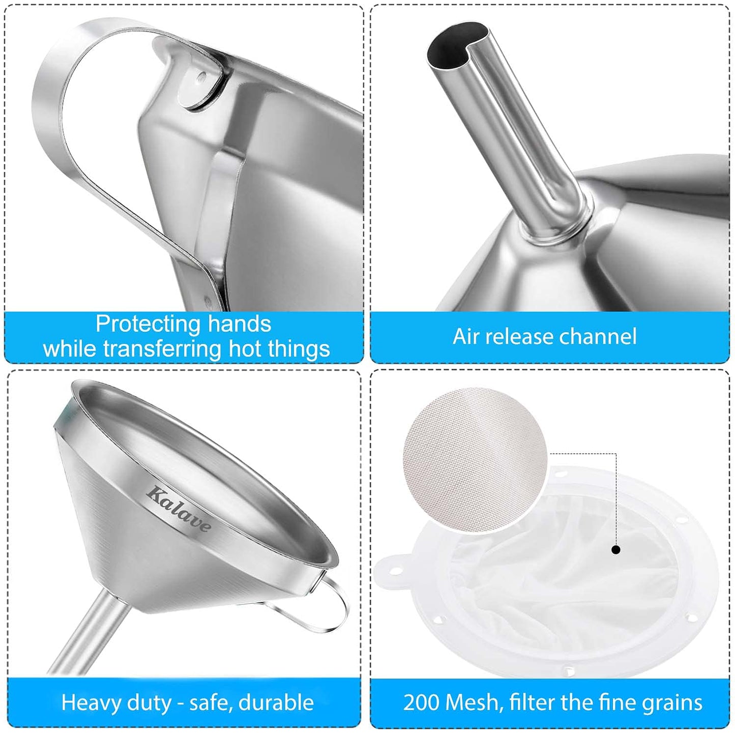 Embudo de Acero Inoxidable vorpower de 5 Pulgadas con Filtro de Malla para Cocina