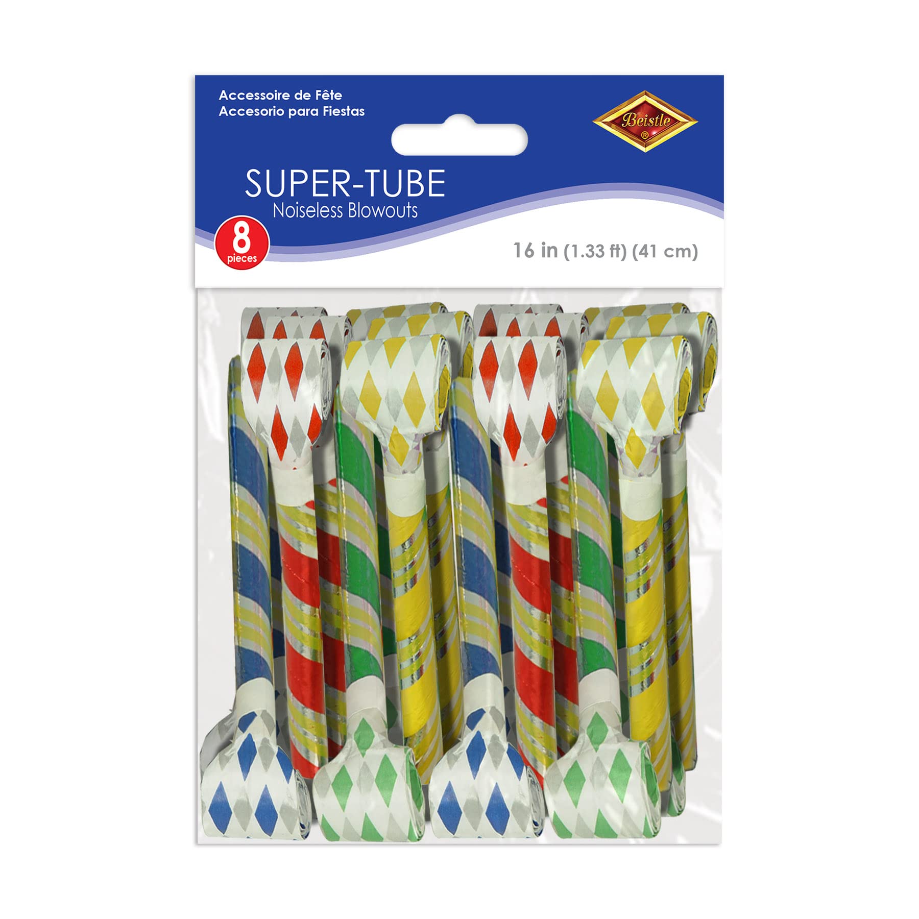 Beistle 50421 Super-Tube Noiseless Blowouts, 16-Inch, Assorted Color