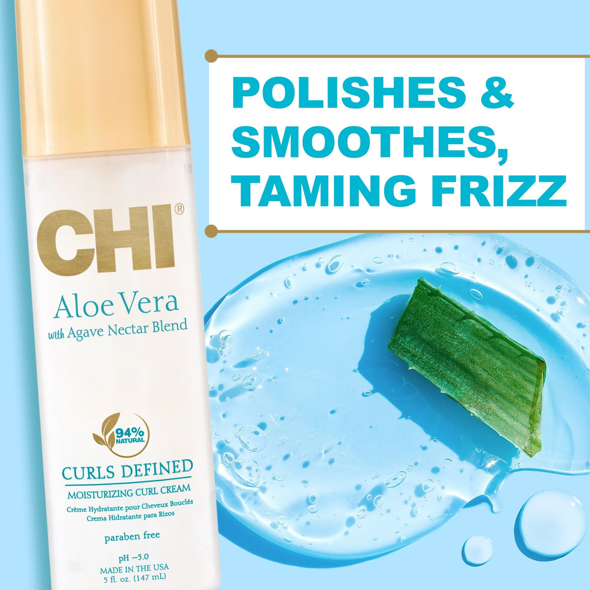 CHI Gel de control de aloe vera, 94% natural, sulfato, parabeno y gluten, 5 onzas, 5 onzas