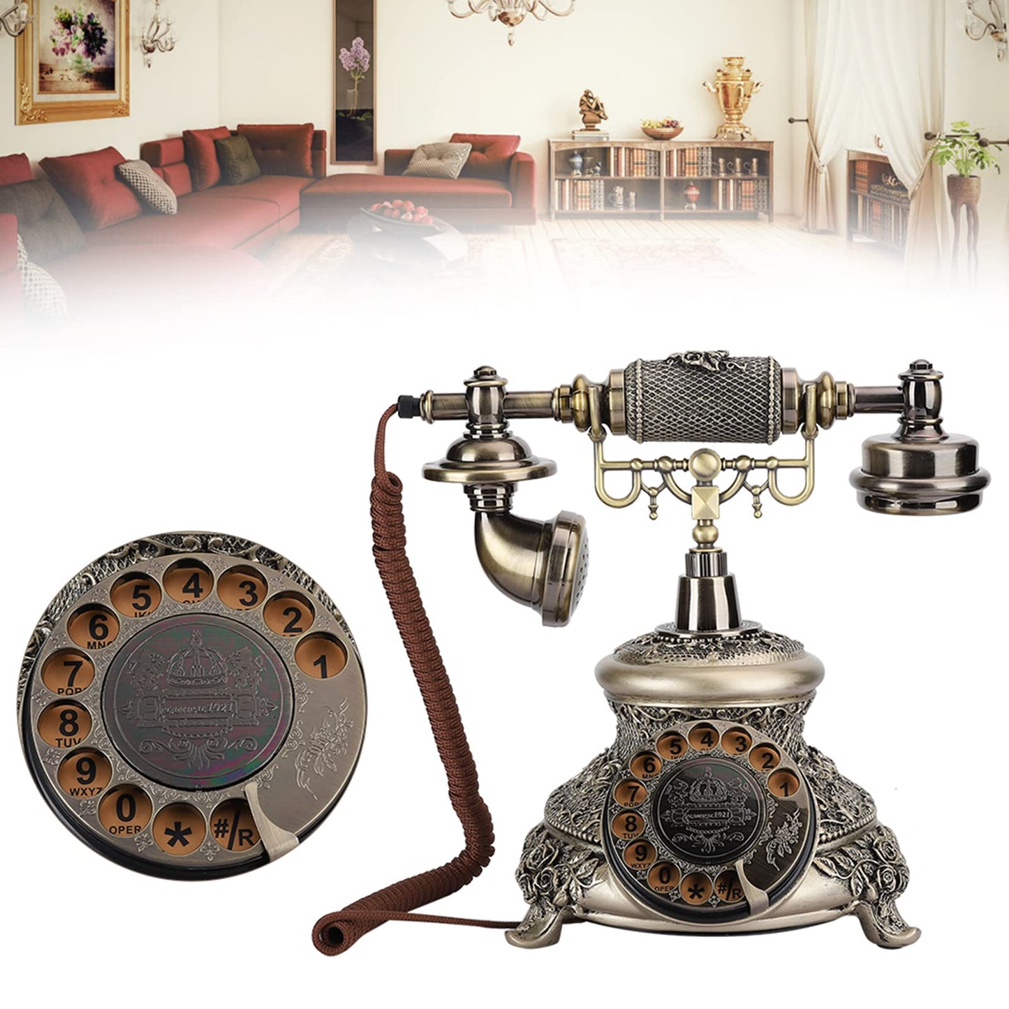 Teléfono Antiguo, Teléfono Giratorio Ms-5700D Resina, Clásico, Antiguo, Tocadiscos, Teléfono Decorativo, Rotación, Teléfono Europeo para Escritorio, Oficina en Casa, Teléfonos de Oficina, Línea Fija
