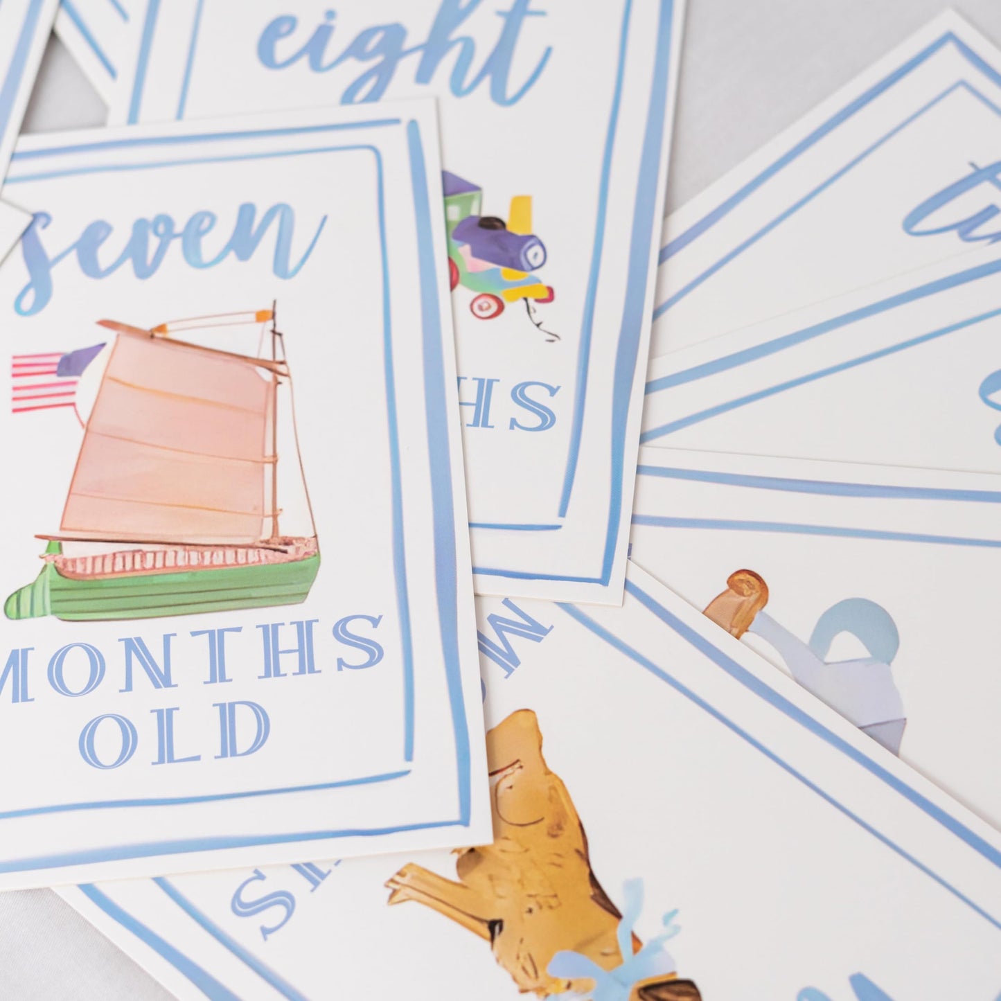 CIEQR - Juego de tarjetas de hito mensuales de acuarela, marcadores mensuales para recién nacidos hasta 12 meses, accesorio para fotos, baby shower (azul)