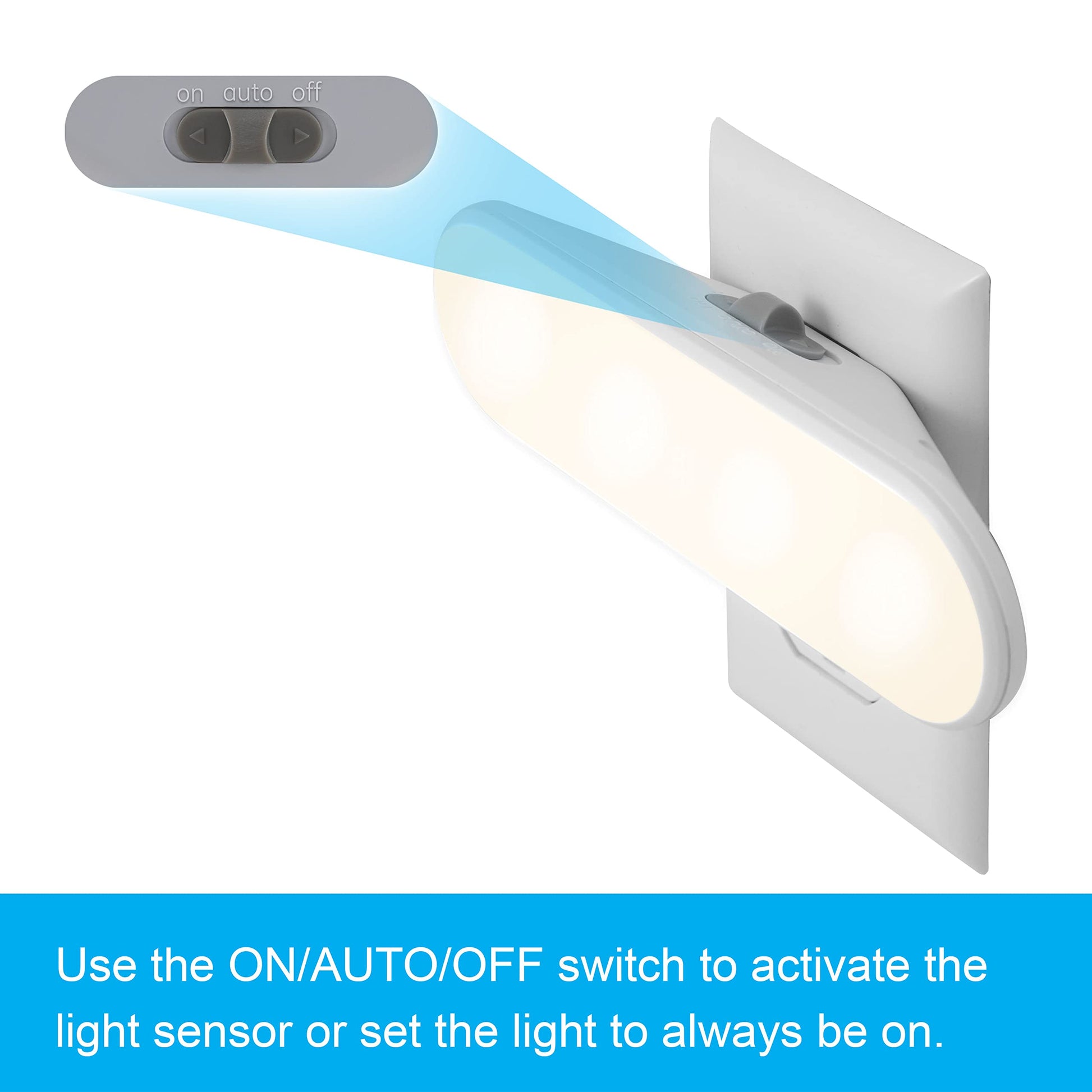 GE Ultrabrite, Barra de Luz LED, Enchúfable, Sensor de Luz, con Apagado al Amanecer, 100 Lúmenes, Ideal para Dormitorio, Baño, Pasillo, Cocina, Eficiencia Energética, Blanco, Paquete de 1, 12498