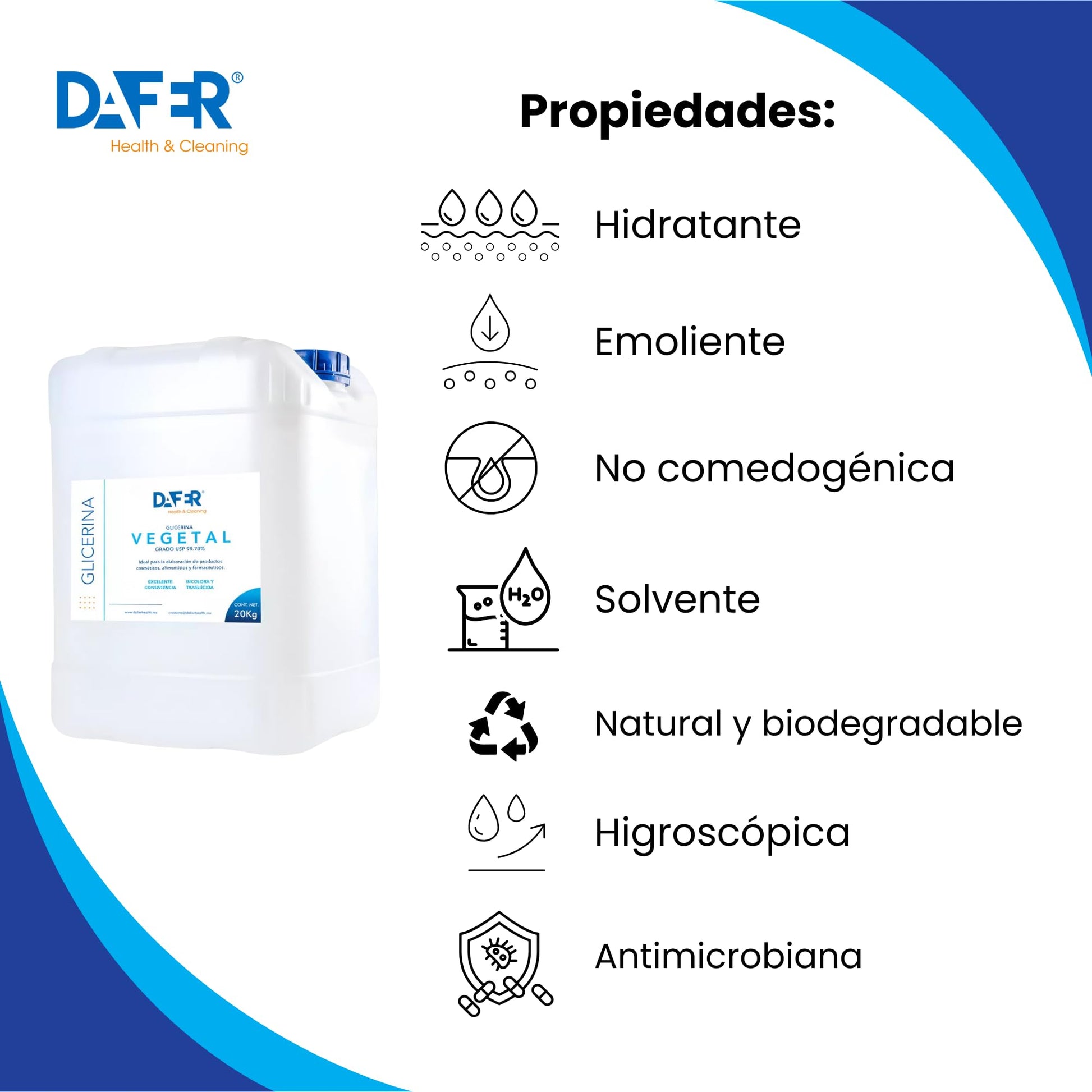 Glicerina Vegetal grado USP 20KG para el cuidado de la piel, cosméticos y productos comestibles