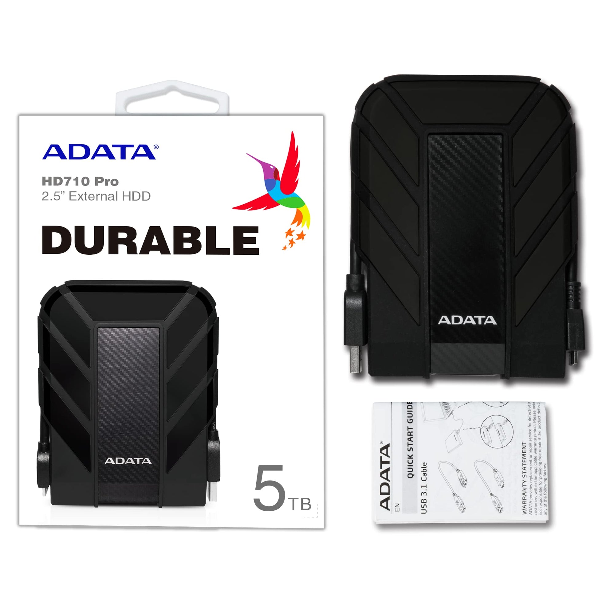 Disco Duro Externo ADATA Negro Resistente a Golpes, Agua y Polvo 5 TB Grado Militar