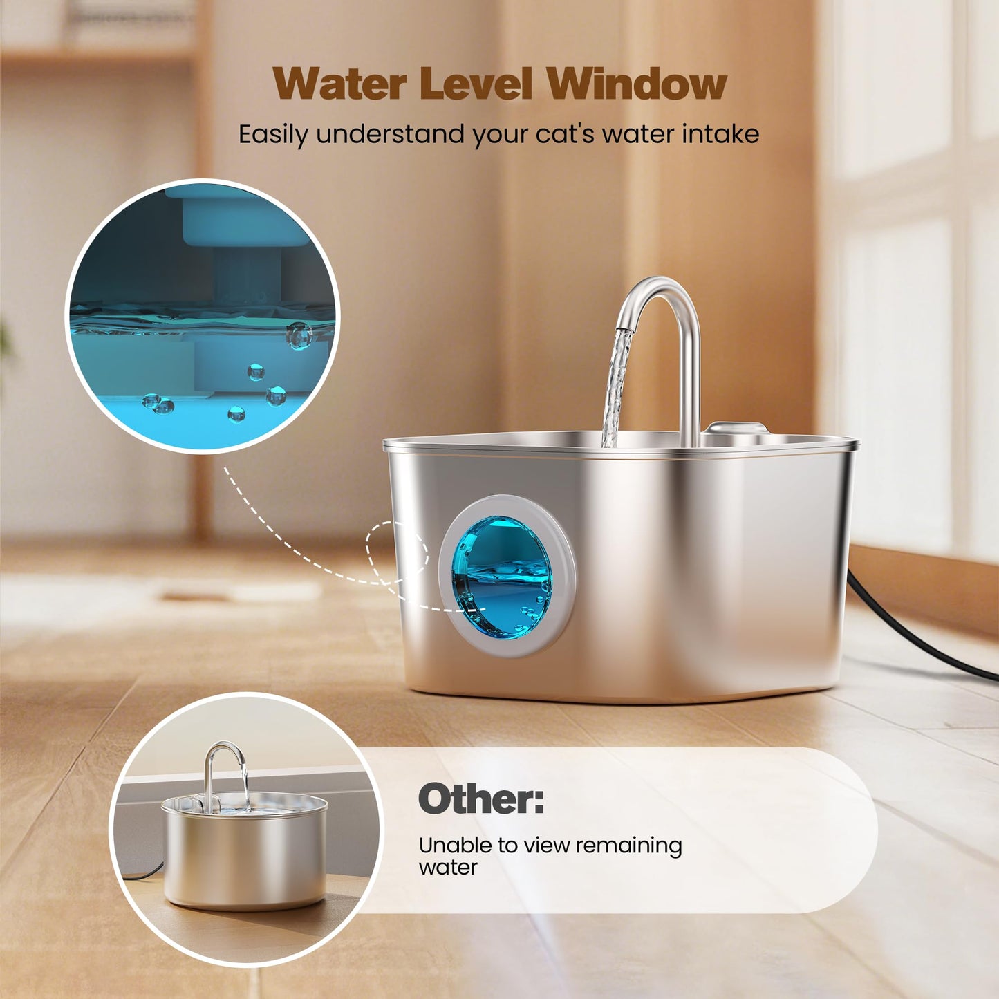 Fuente de agua para gatos de acero inoxidable: fuentes de mascotas para gatos o perros cuencos automáticos para beber dispensador de agua de animales pequeños, botella de agua de metal para mascotas,