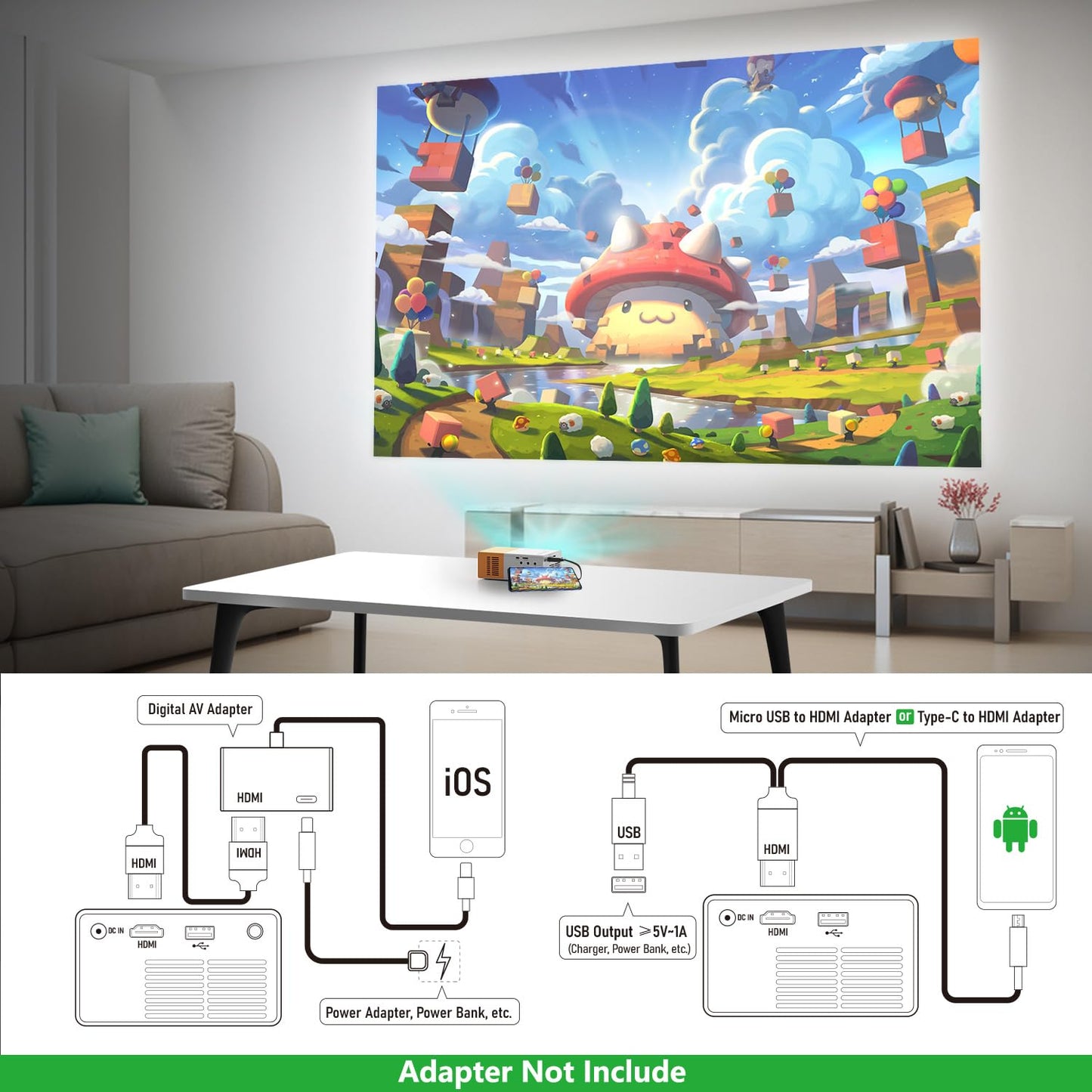 Mini Proyector Portátil PVO Blanco Reflejo Directo para Niños