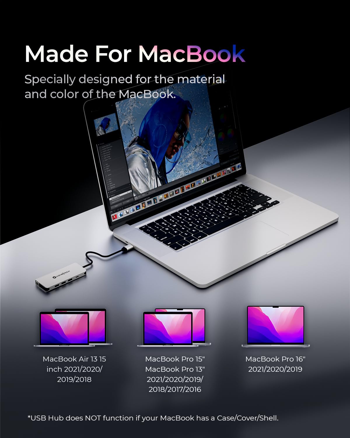 Adaptador Multiport USB C 12 en 1 NOV8Tech Gris Espacial con 4K HDMI y Power Delivery 100W para M1 MacBook Pro Air y Portátiles USB C