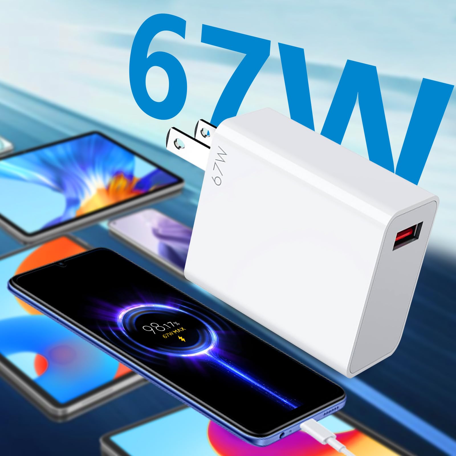Kammoy Cargador 67W para Xiaomi Carga Rapida Turbo con Cable 1M, Compatible con Xiaomi Mi 14, 13, 12S, 11Ultra, 11Pro, Mix Fold3, Mix Flip, Pad 6, Redmi Note 13 Pro, K60, K40 Pro