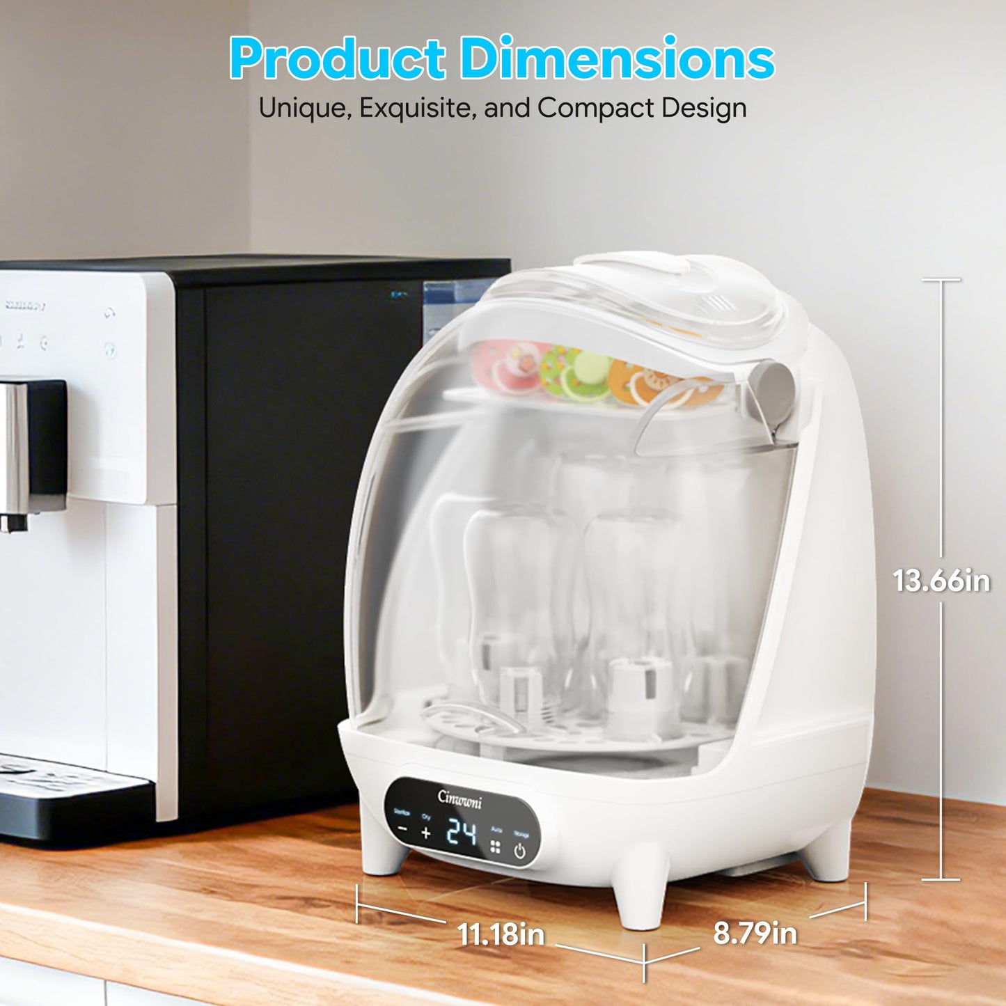 CINWWNI Esterilizador y secado de biberones, capacidad para 7 botellas/tetinas/accesorios, diseño de ahorro de espacio, filtro de aire