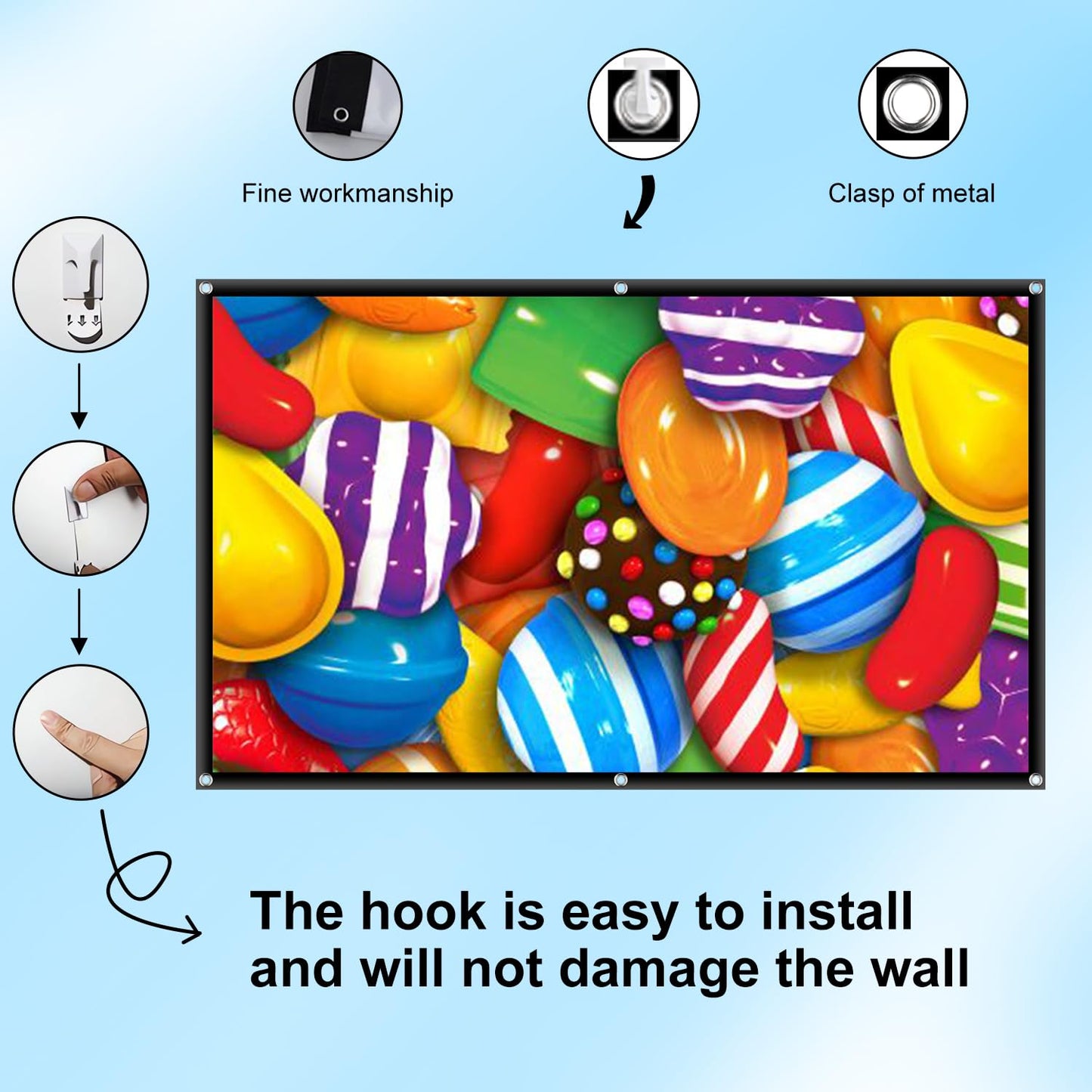 visualización de proyección portátil para exteriores de 150 pulgadas: 16:9 plegable con soporte antiarrugas de doble cara para cine en casa