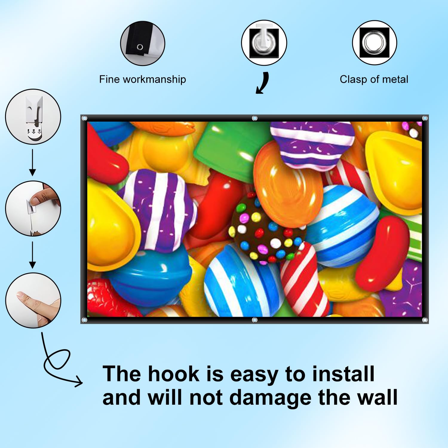 visualización de proyección portátil para exteriores de 150 pulgadas: 16:9 plegable con soporte antiarrugas de doble cara para cine en casa
