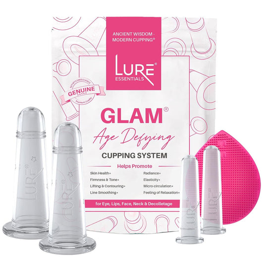 LURE Home Spa Glam Face and Eye Cupping Massage Set with Free Cleansing Brush for Instantly Ageless Look Natural Anti Aging Solution Reduces Fine Lines & Deep Wrinkles, Improves Collagen