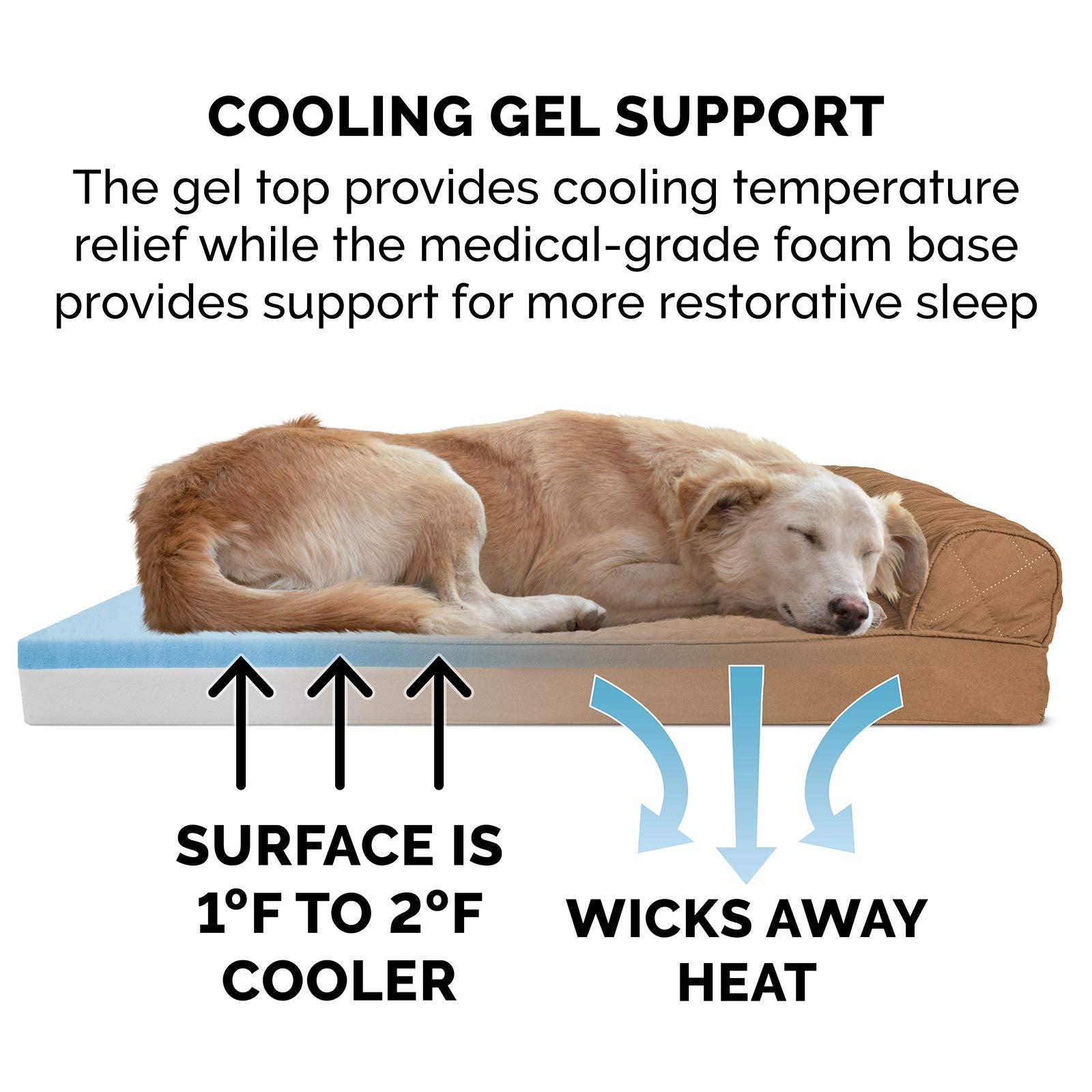 Furhaven Pet - Cama para perros | Gel refrescante, espuma viscoelástica, acolchada, tipo sofá, cama para perros y gatos, marrón tostado, mediana