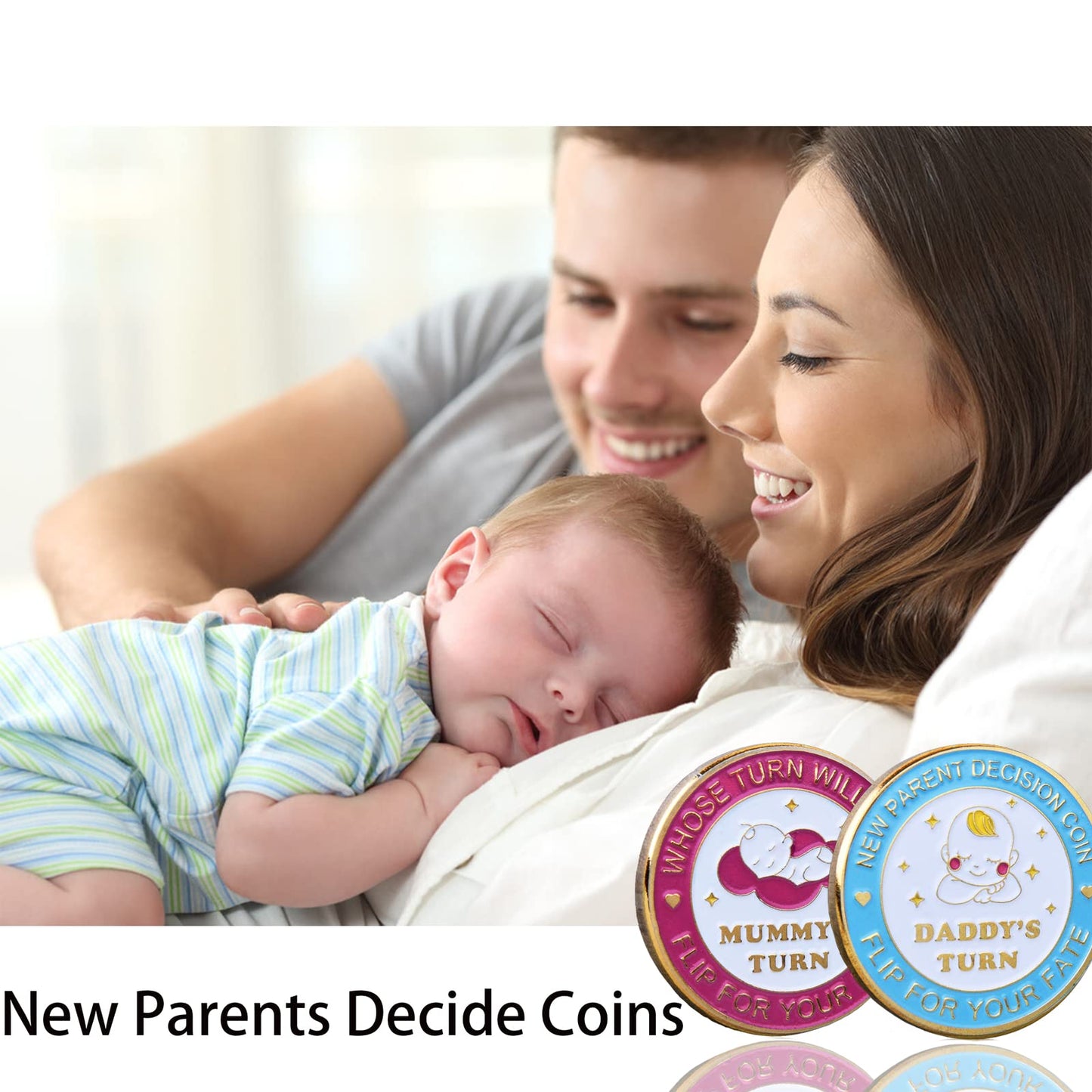 Divertida moneda para tomar decisiones de doble cara para regalos de nuevos padres