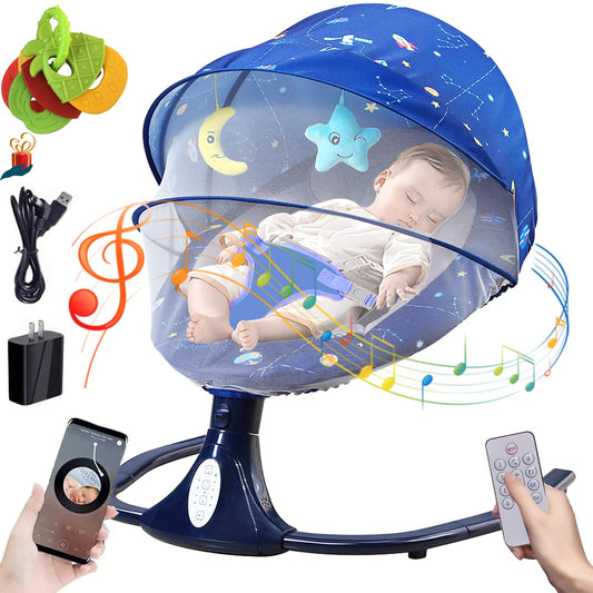 Mecedora Eléctrica PERFECTOP Azul Estrellado con Bluetooth y Mando a Distancia para Bebé