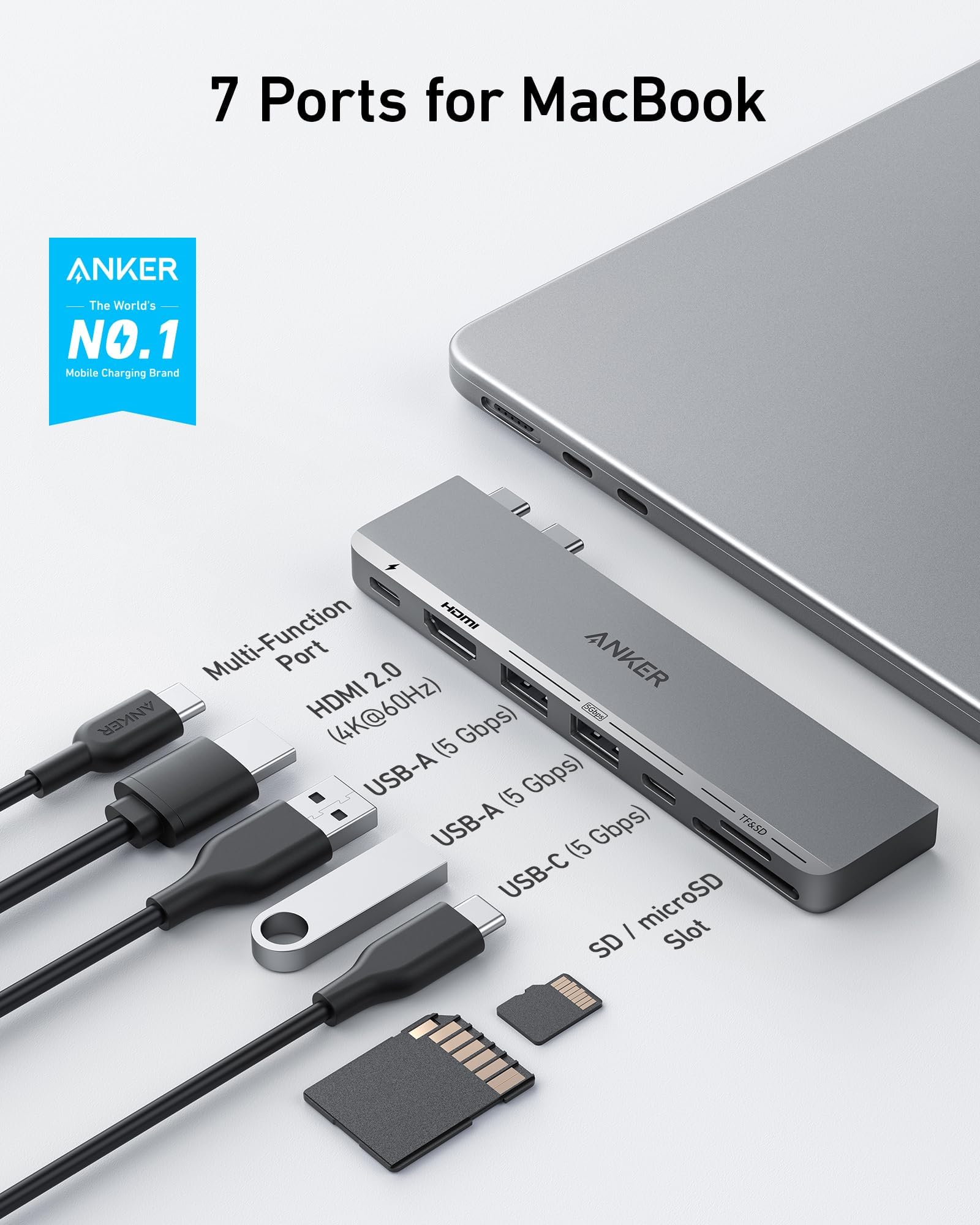 Concentrador USB C Anker Gris Compatible Thunderbolt 4 para MacBook Pro y Air