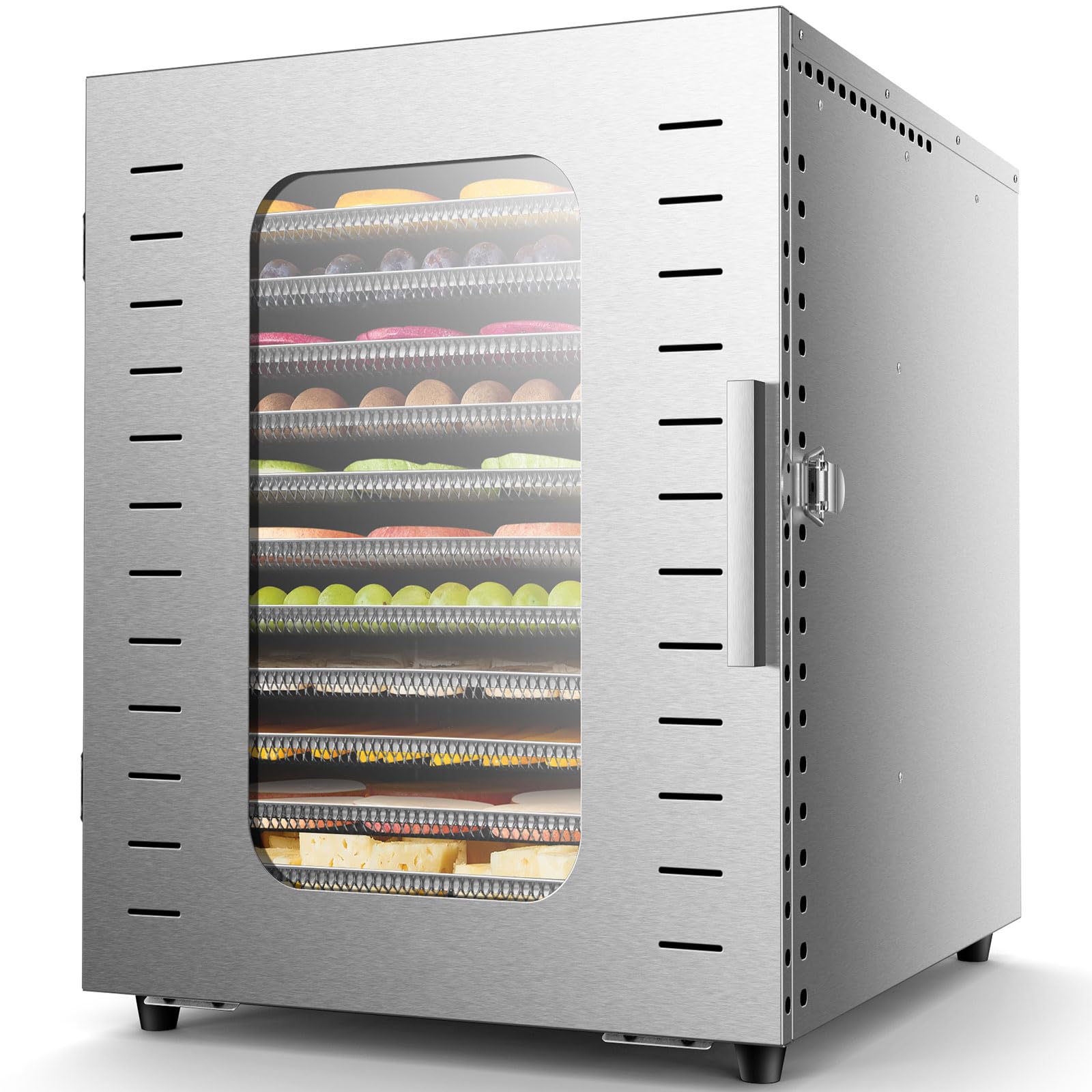 Ausegia Commercial - Deshidratador de alimentos de 12 bandejas grandes, área de uso de hasta 22.67 pies cuadrados, secadora de acero inoxidable completo de 1200 W, temperatura de hasta 180 °F, para