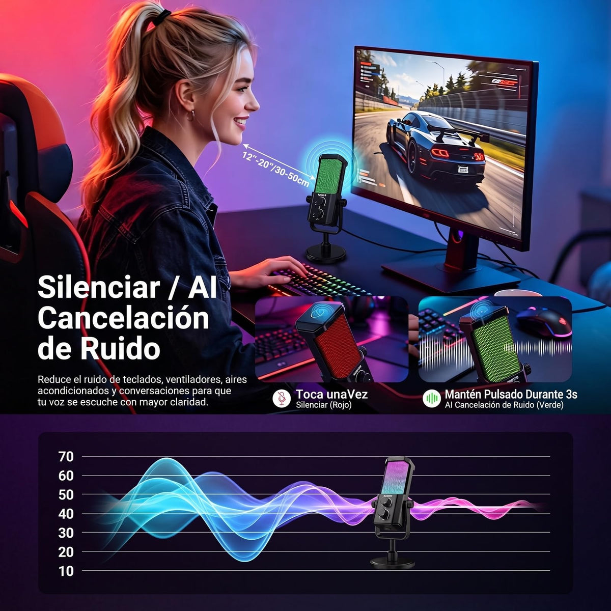 Micrófono USB Cardioide RGB NEEWER para Podcasting