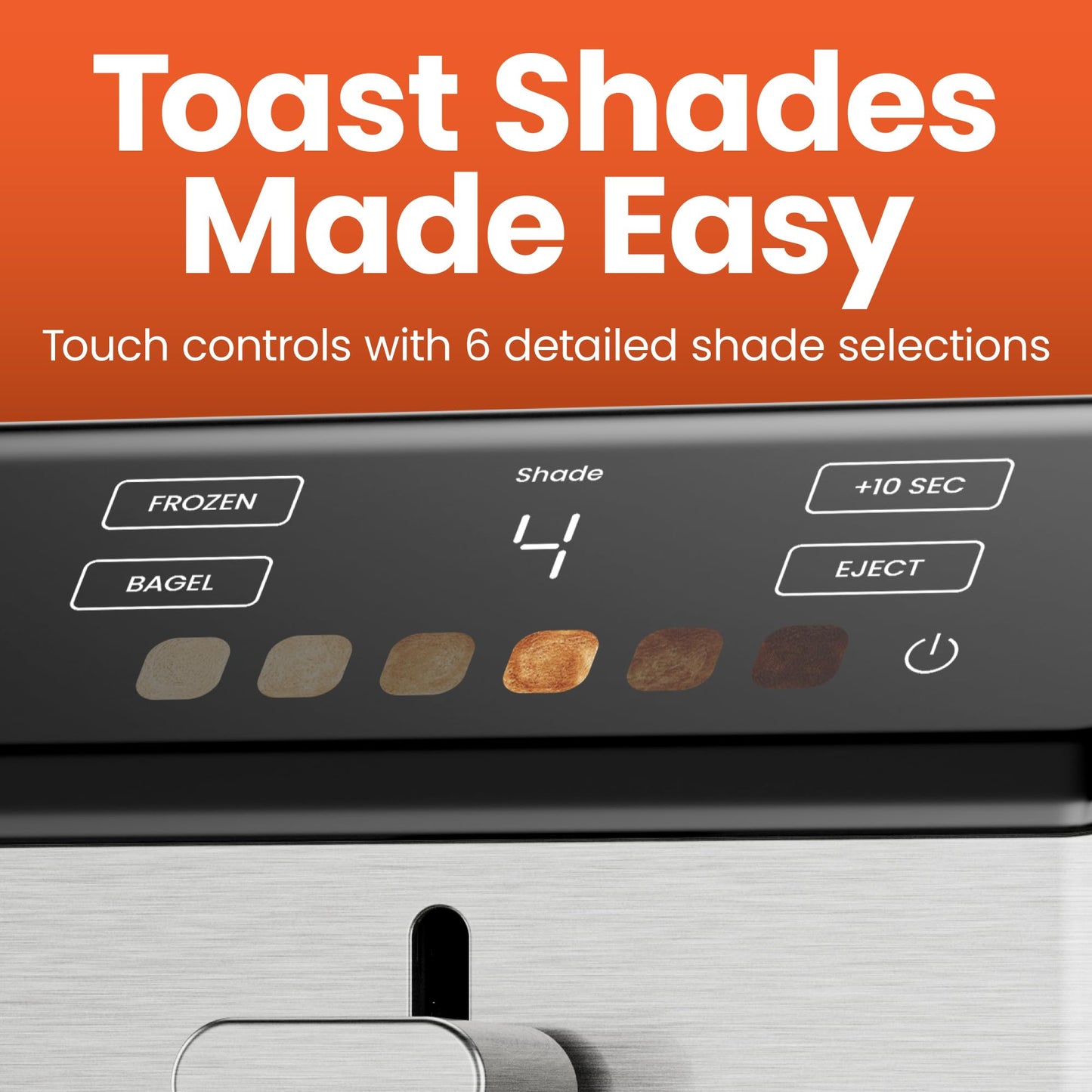 Chefman tostador digital Smart Touch de 2 rebanadas, 6 ajustes de sombra, controles de visualización táctil, ranuras extra anchas para panes gruesos y bagels, + 10 segundos, descongelación, bandeja