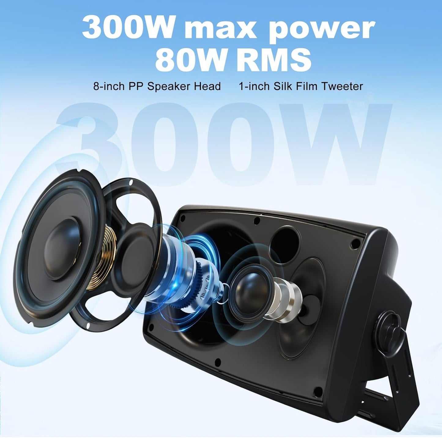 Herdio - Altavoces Bluetooth de 8 Pulgadas y 600 W para Exteriores, Impermeables, con Cable con Graves potentes, Sistema de Sonido Fuerte, Duradero, Adecuado para Grandes Espacios