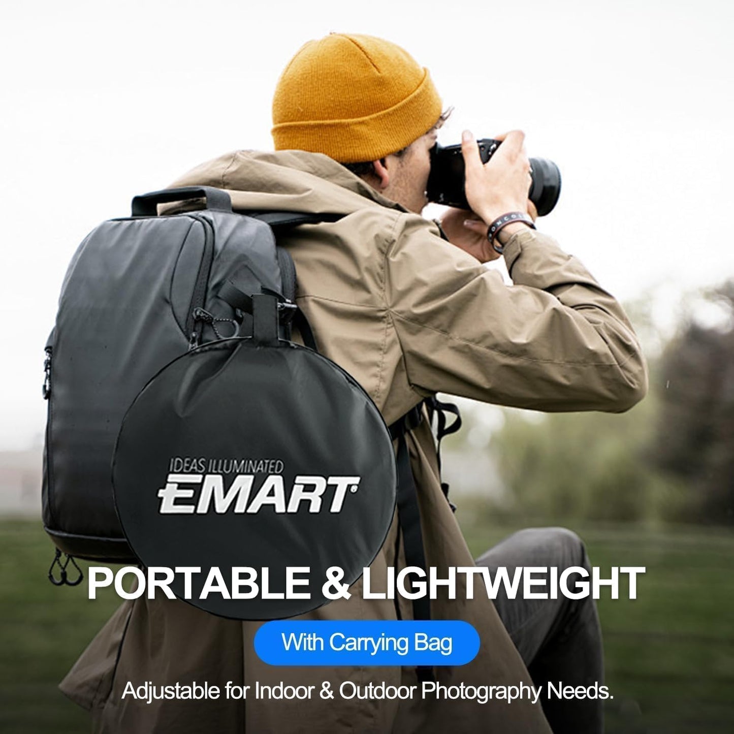 EMART - Reflector fotográfico plegable 5 en 1 con bolsa, panel de cámara portátil para video de estudio, iluminación exterior, fotografía interior, retrato translúcido, blanco, plata, oro, negro