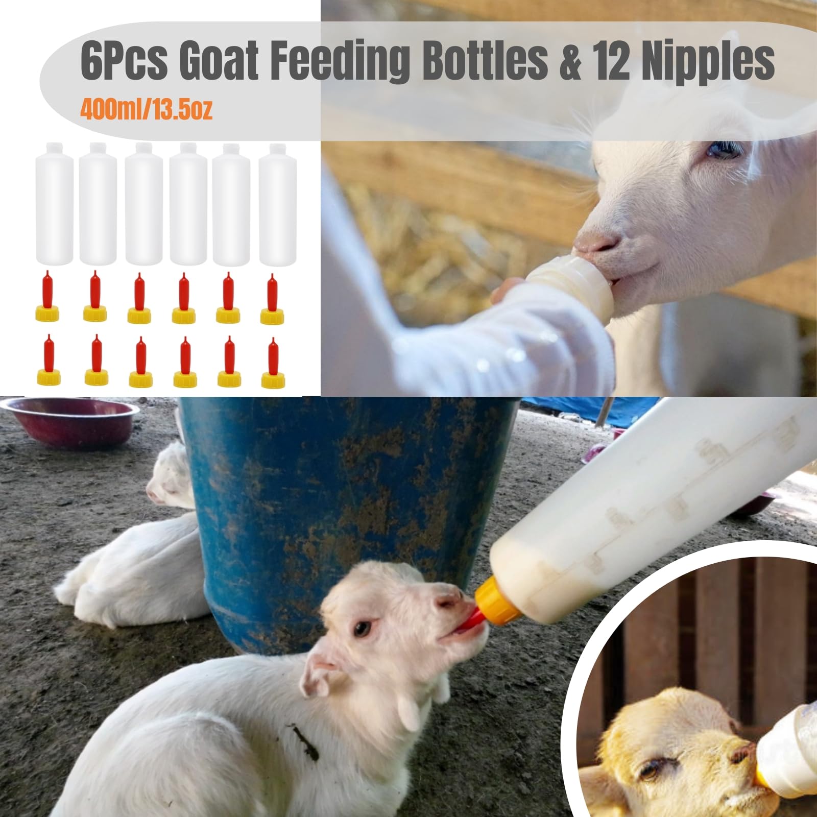 Haokixin biberones para cabras de 400 ml/13,5 oz y 12 tetinas, biberón para corderos y cabritos, biberón para ganado para ovejas, corderos, terneros y otros ma claro