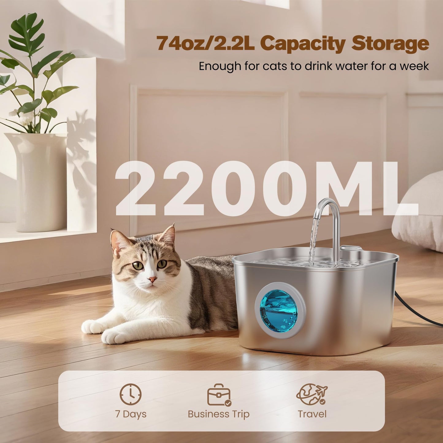 Fuente de agua para gatos de acero inoxidable: fuentes de mascotas para gatos o perros cuencos automáticos para beber dispensador de agua de animales pequeños, botella de agua de metal para mascotas,