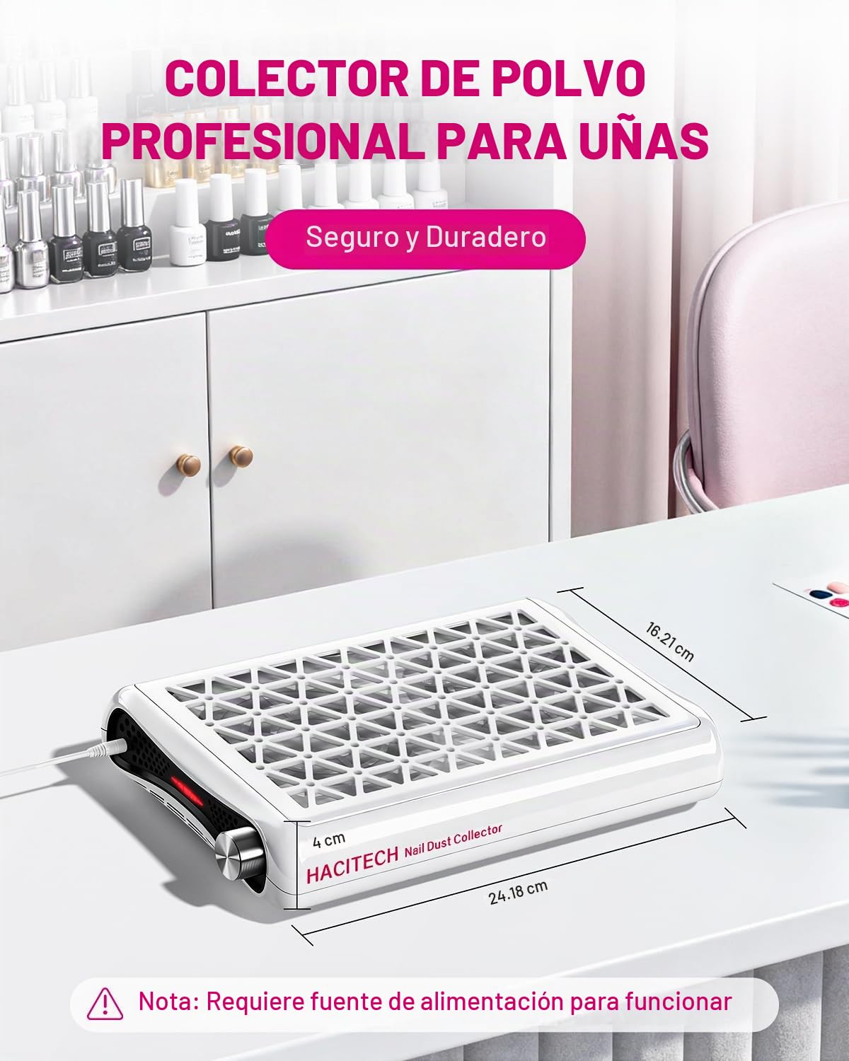 Colector de Polvo de Uñas HACITECH Blanco con Ajuste de 10 Niveles y 30 Filtros para Salón y Hogar
